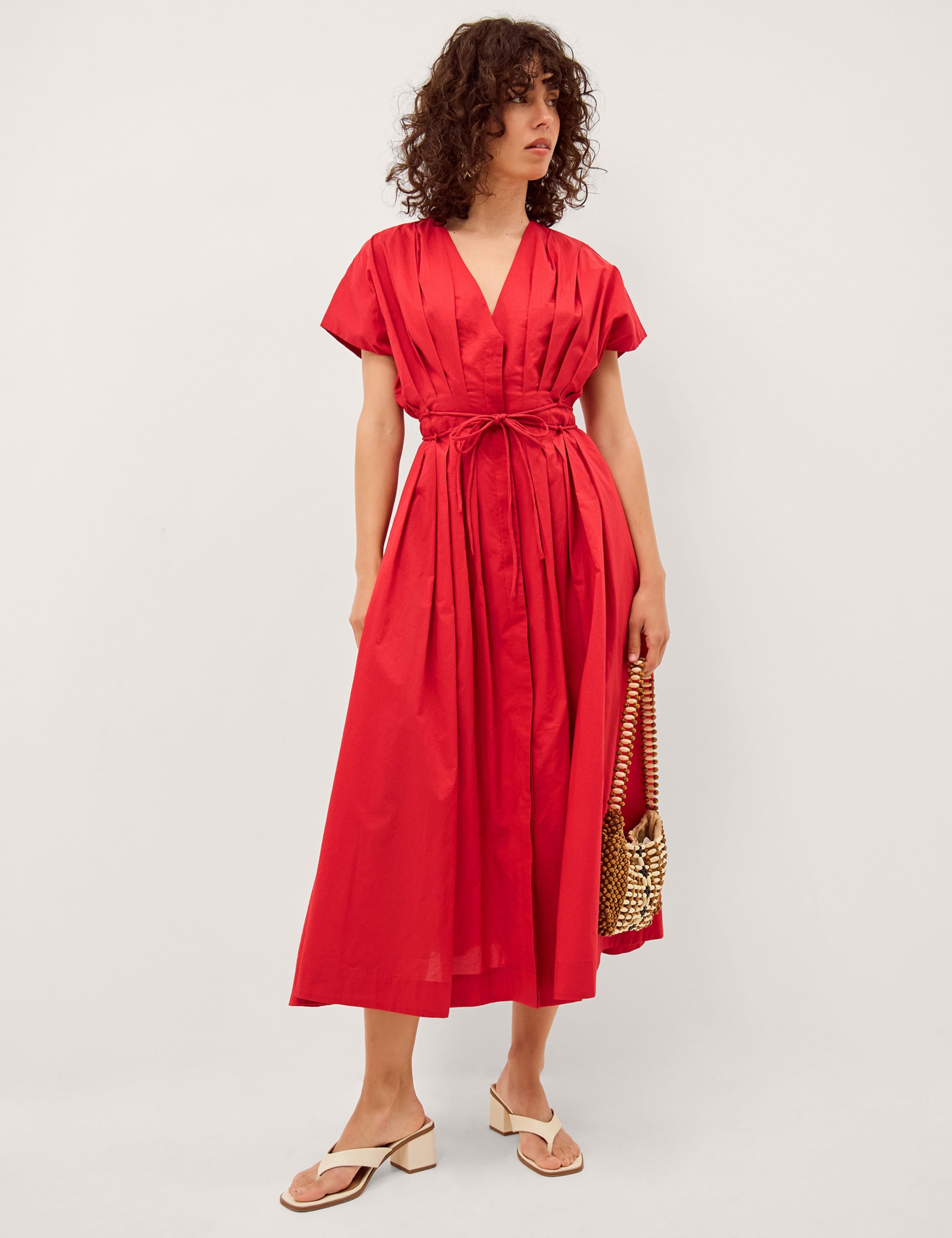 Pure Cotton Tie Waist Midi Dress