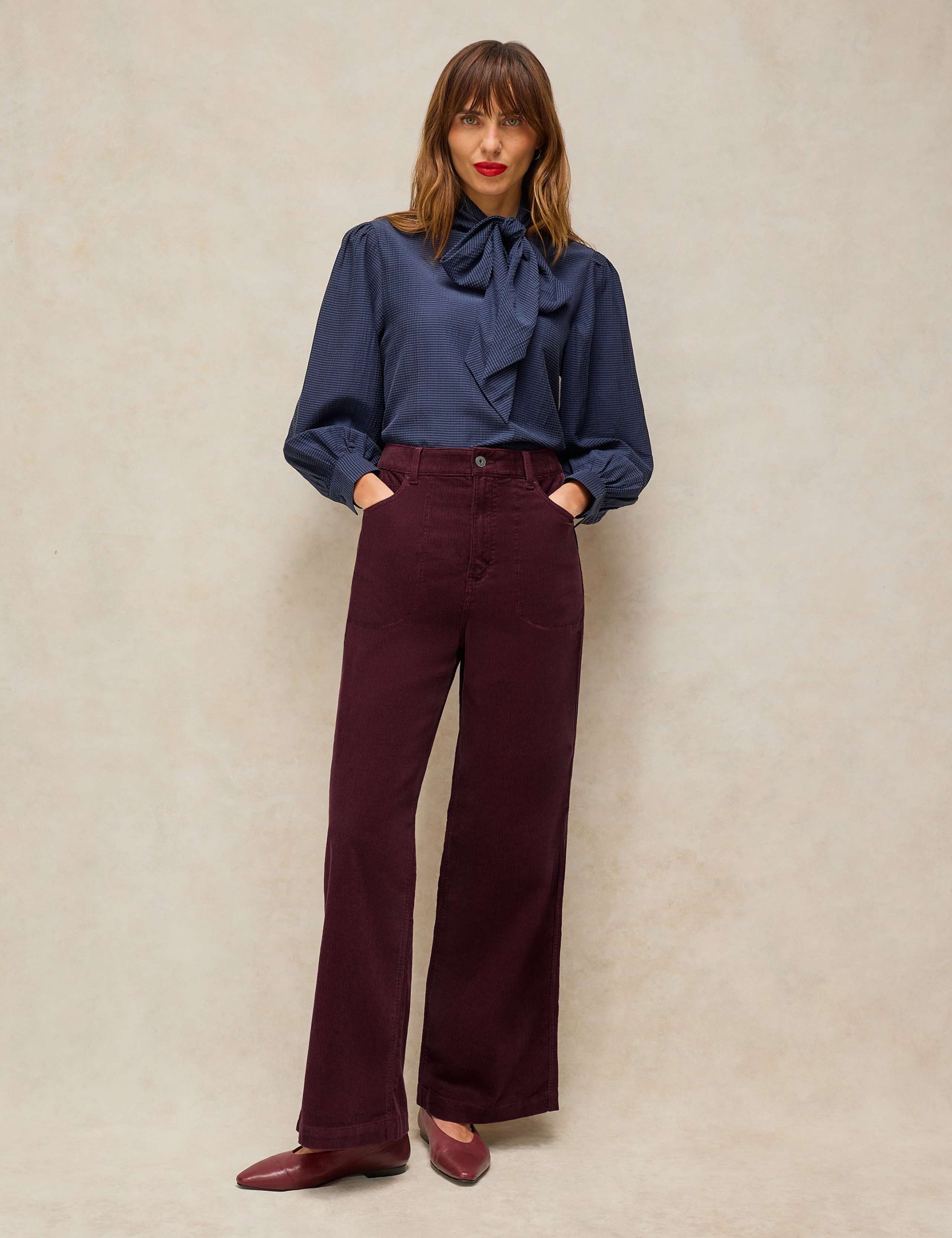 Cord Zip Detail Wide Leg Trousers