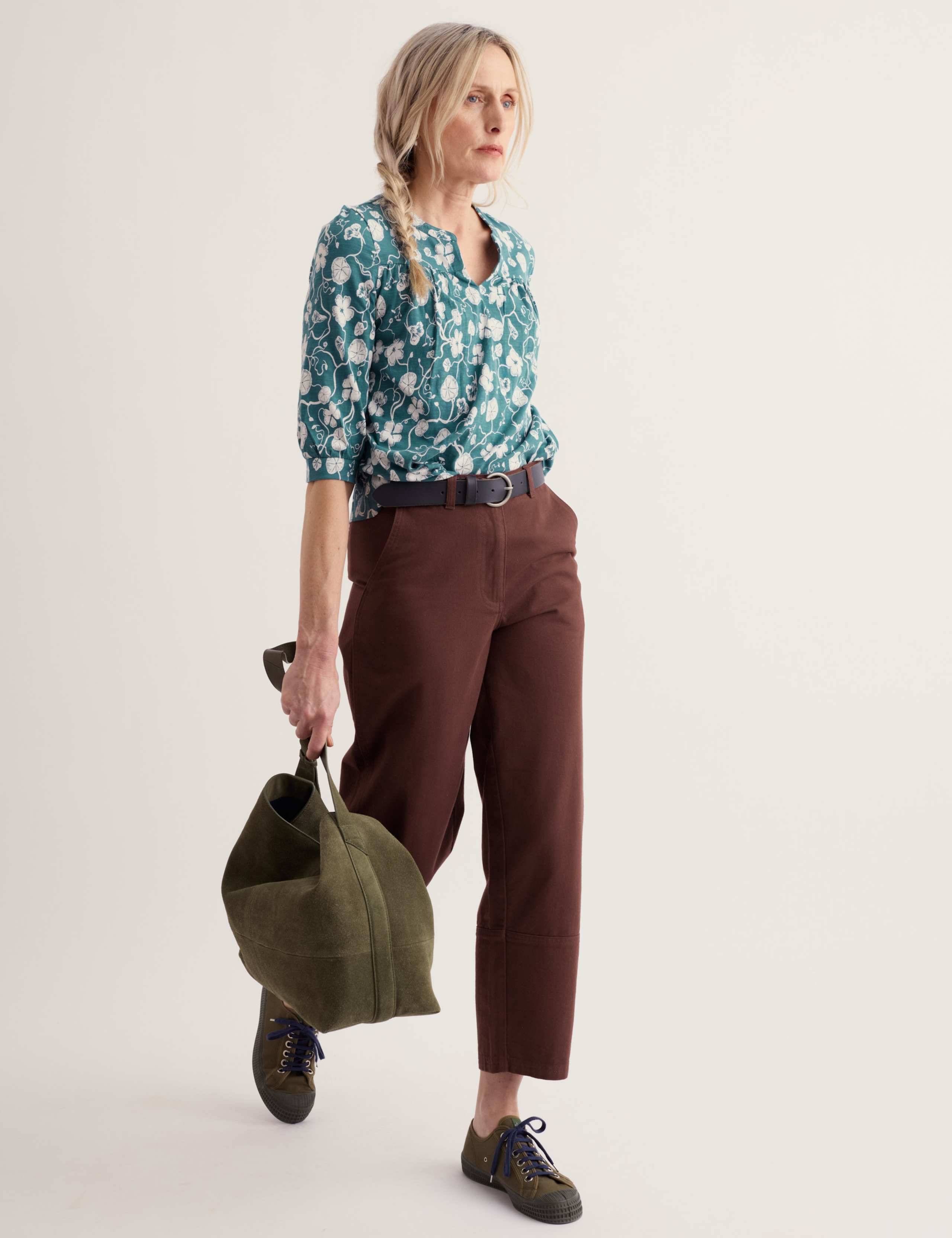 Pure Cotton Floral Notch Neck Relaxed Top