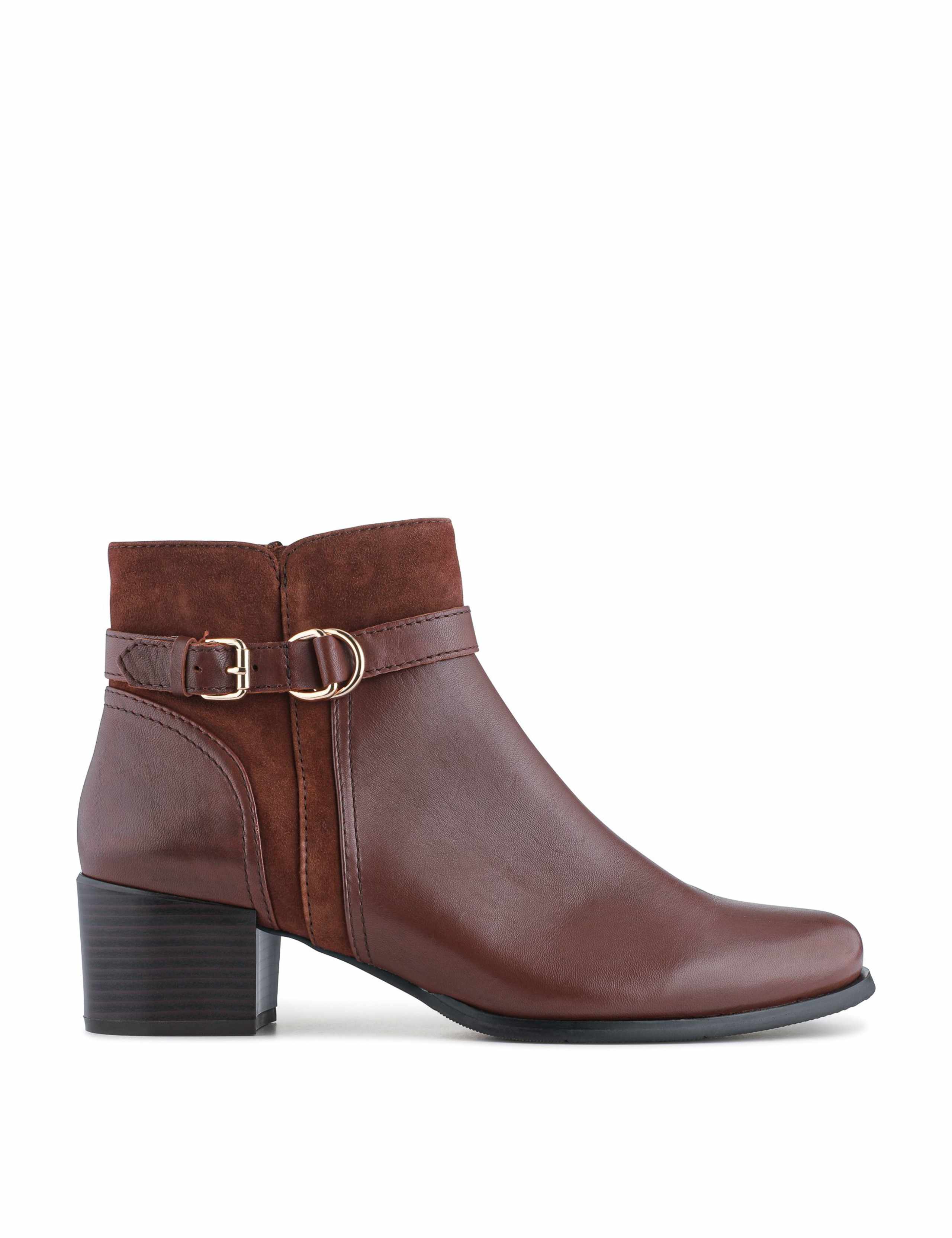 Leather Block Heel Ankle Boots