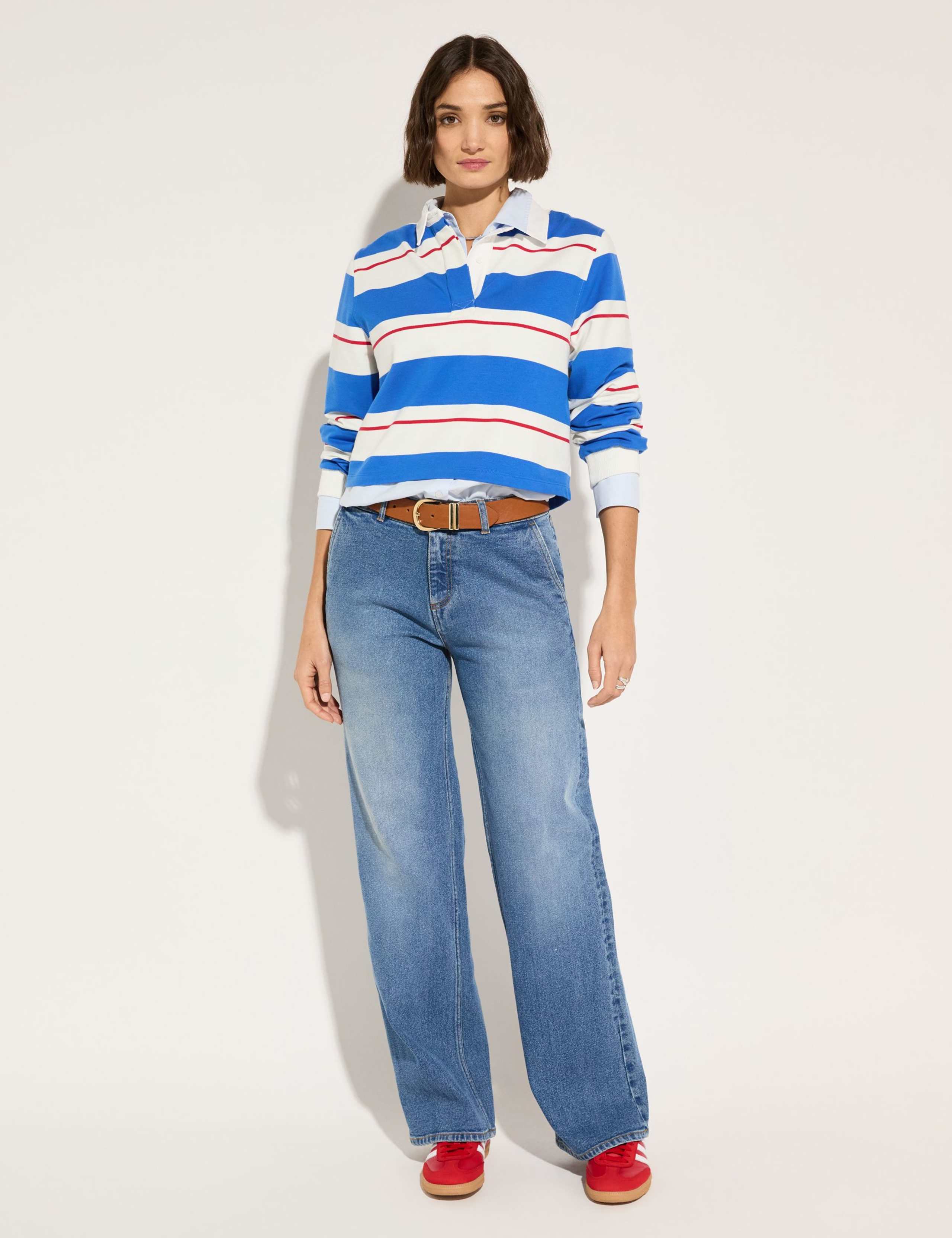 Cotton Rich Colour Block Crop Rugby Top