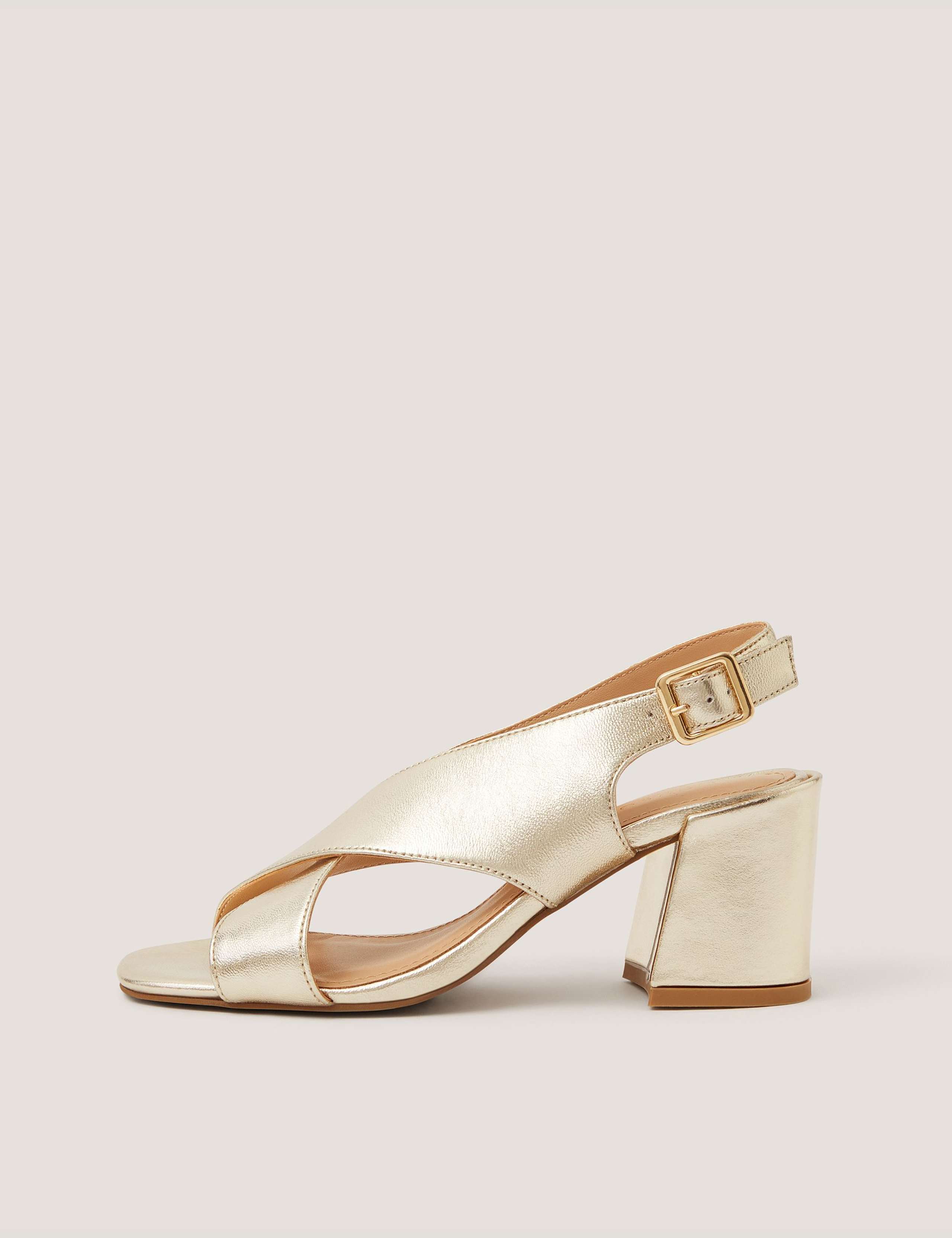 Leather Crossover Buckle Block Heel Sandals