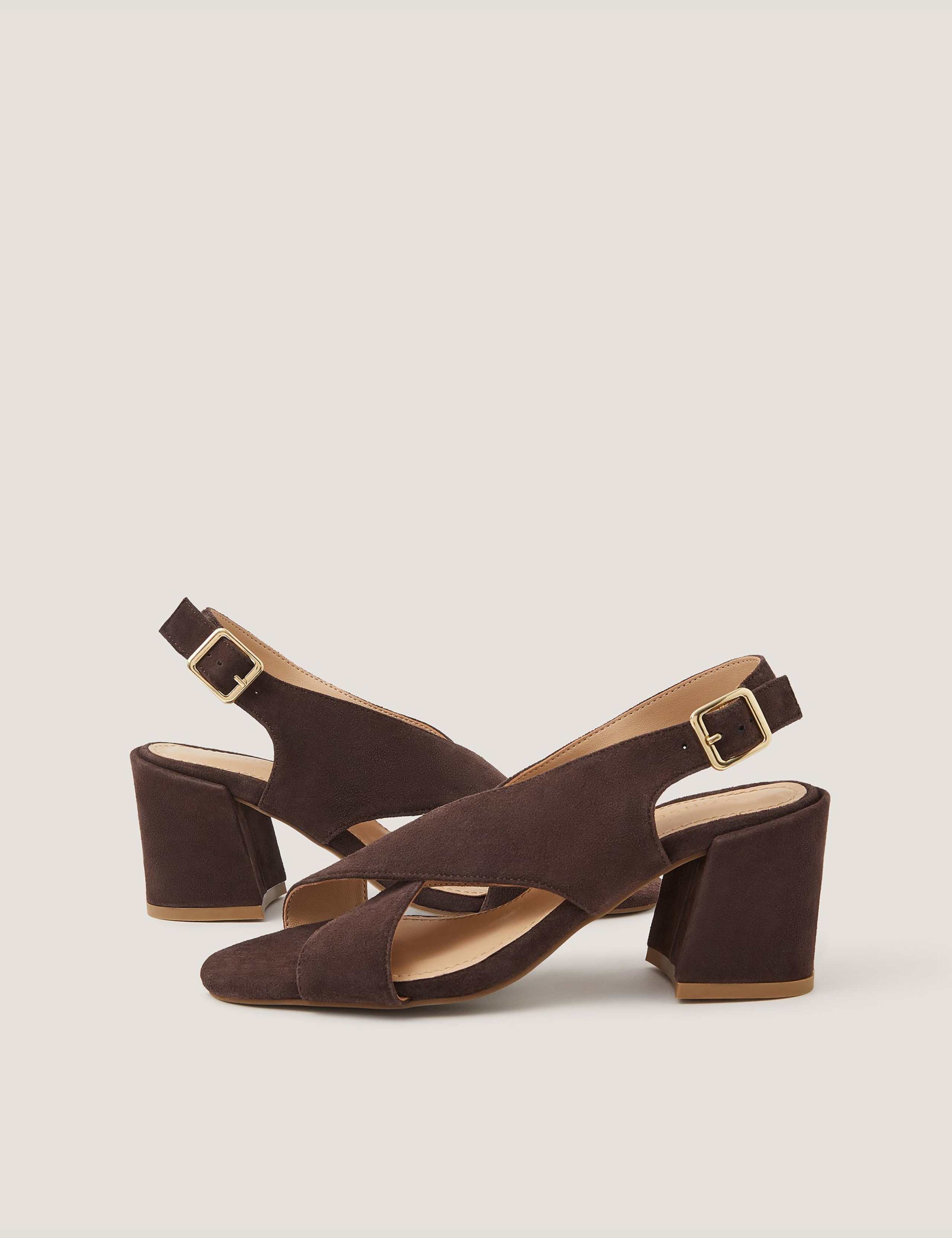 Leather Crossover Buckle Block Heel Sandals
