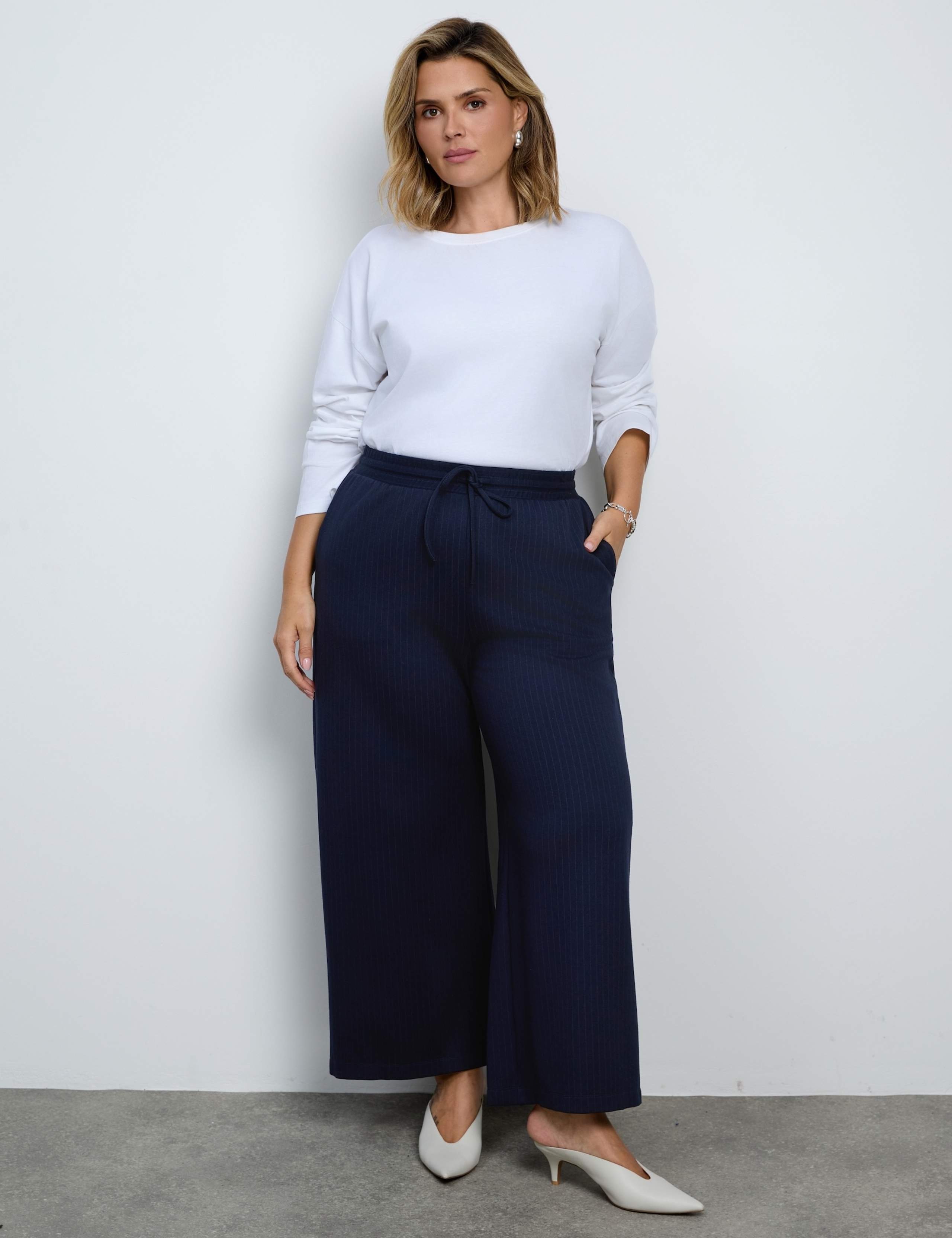 Curve Striped Drawstring Wide Leg Trousers