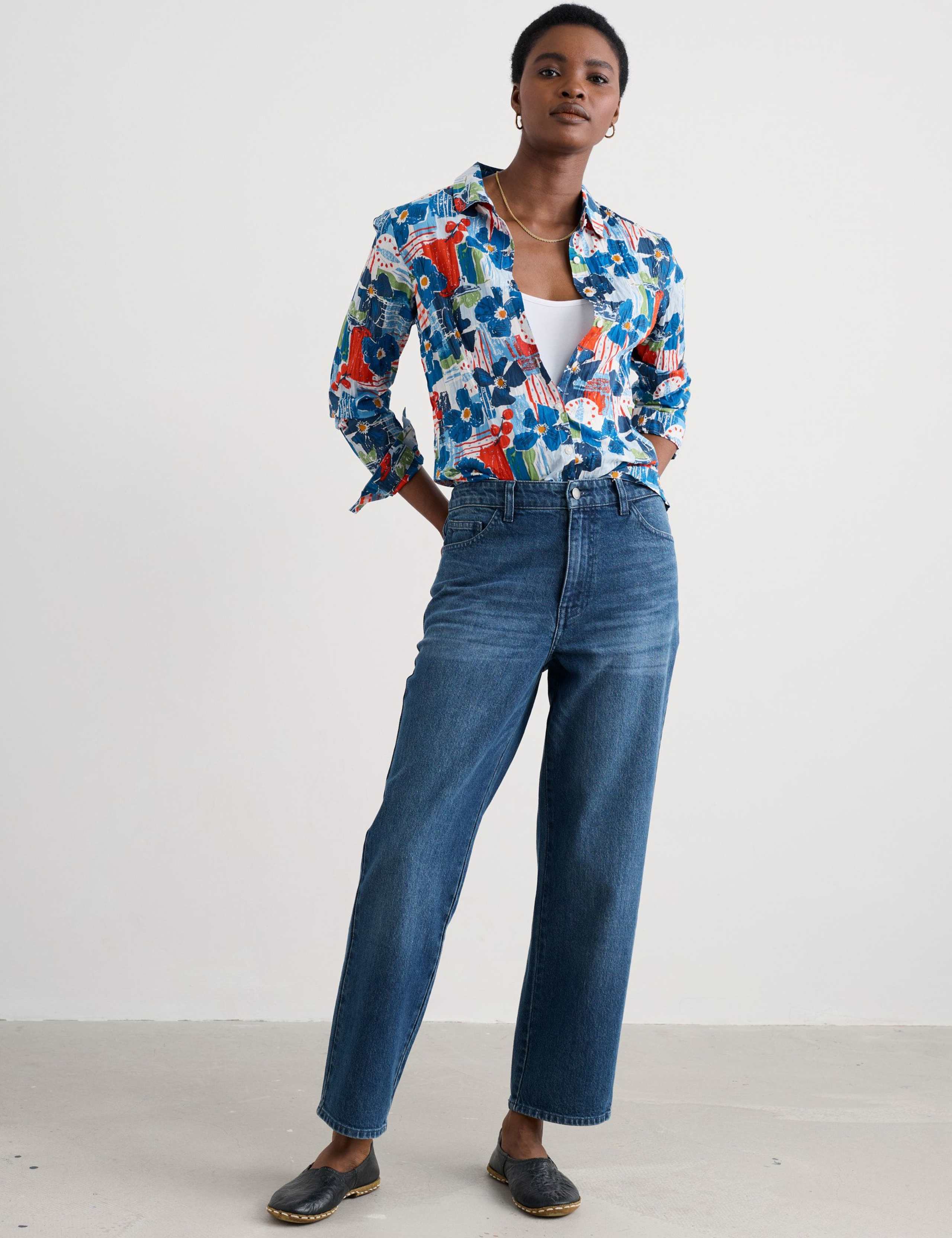 Pure Cotton Floral Crinkle Shirt