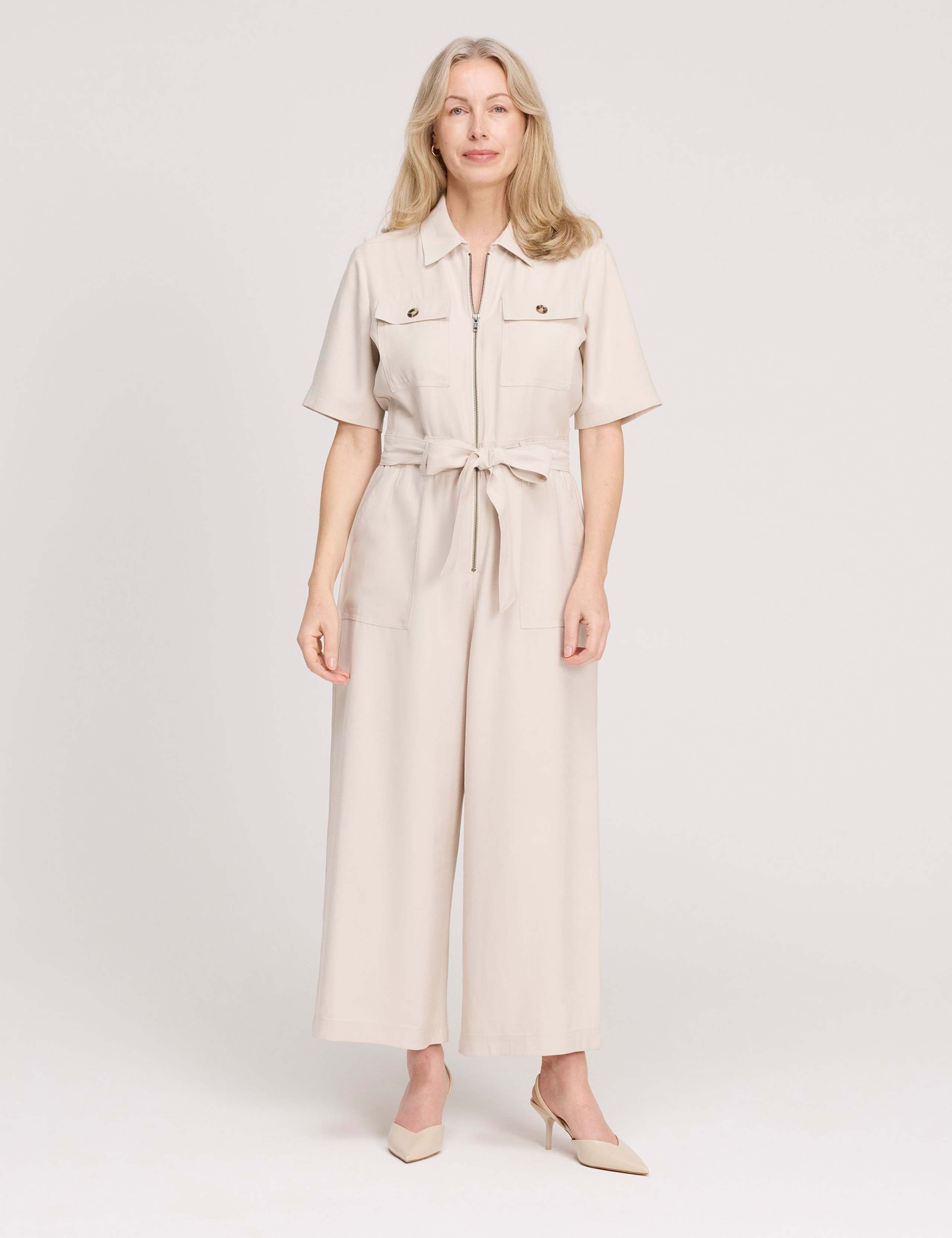 Short Sleeve Cropped Wide Leg Jumpsuit