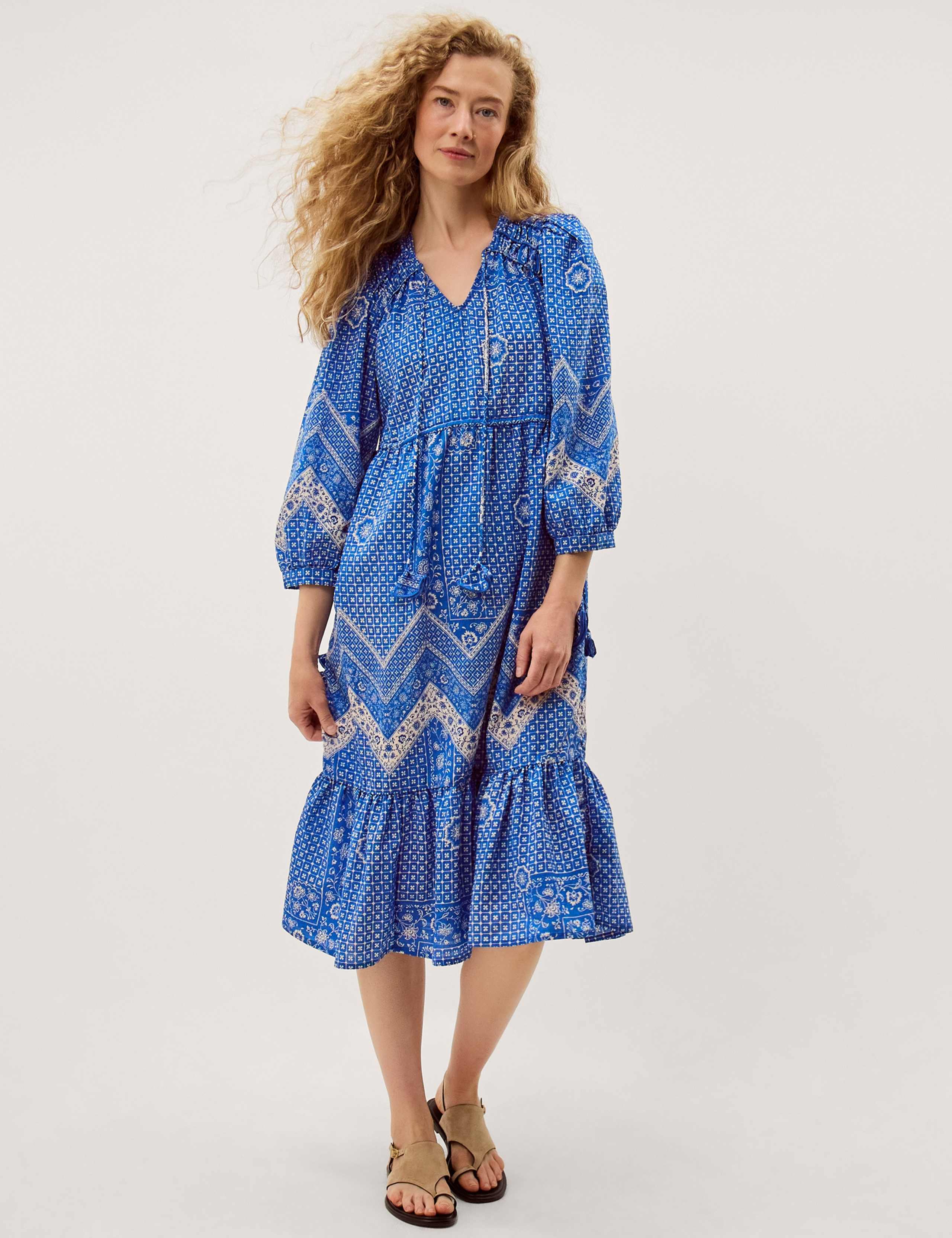 Printed V-Neck Midi Skater Dress