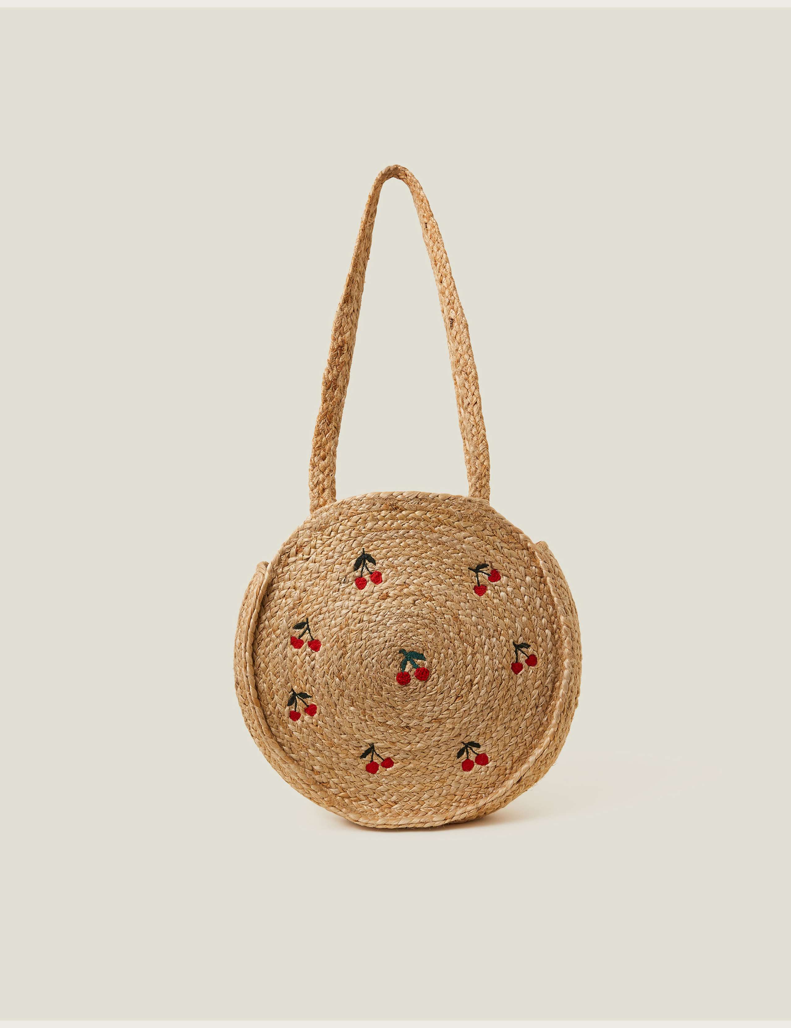 Jute Embroidery Cherry Circle Shoulder Bag