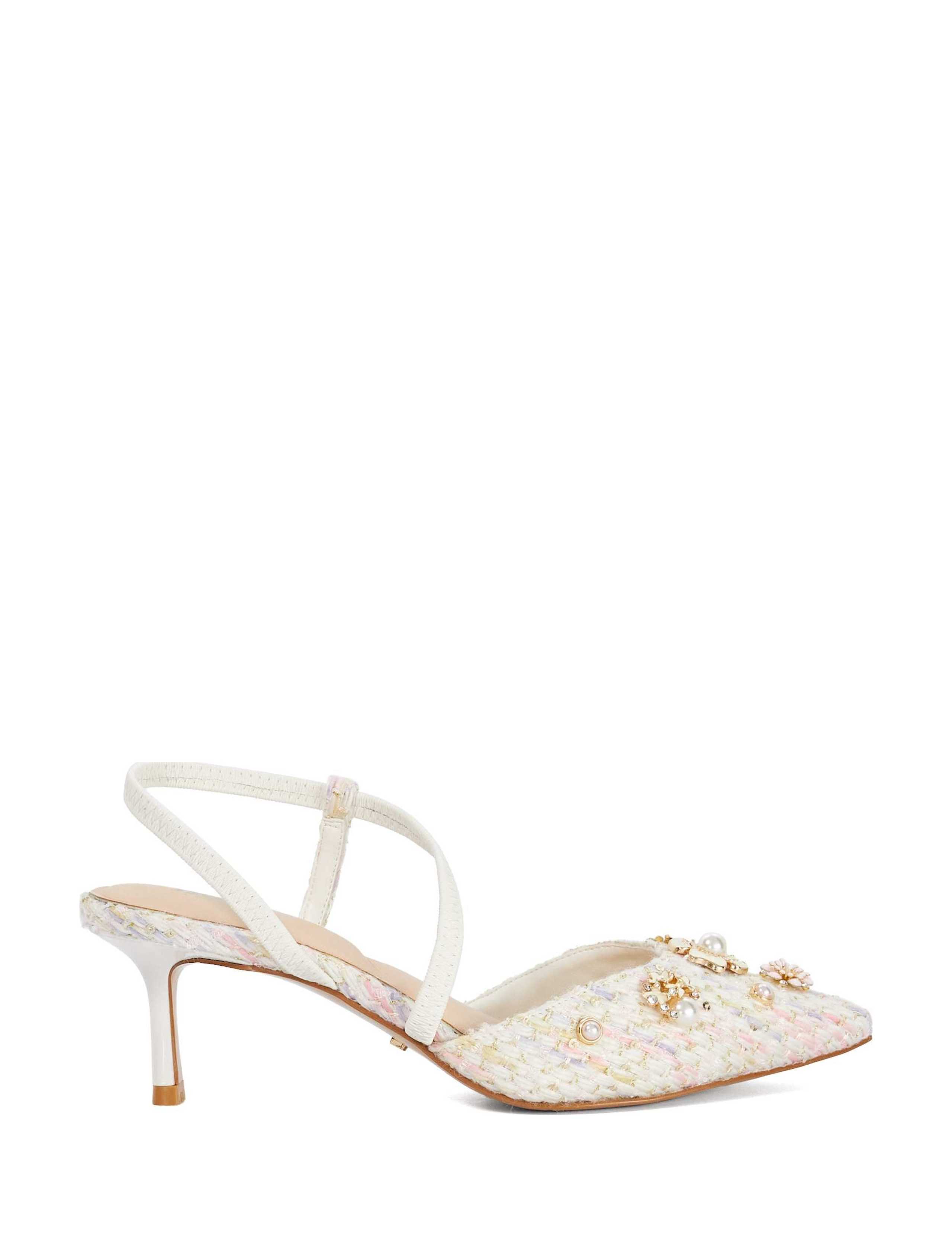 Bouclé Flower Embellished Slingback Shoes