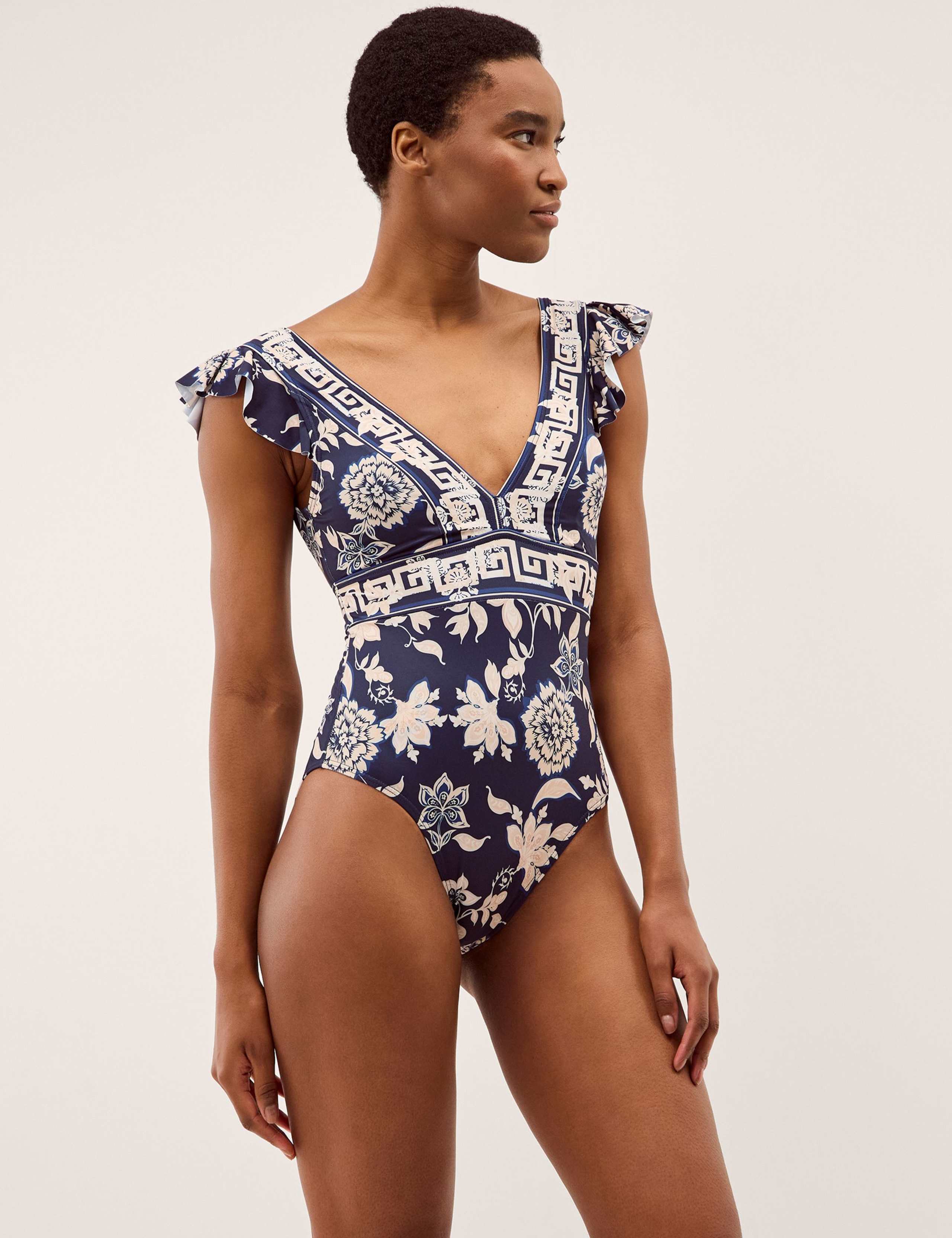 Floral Ruffle Plunge Swimsuit