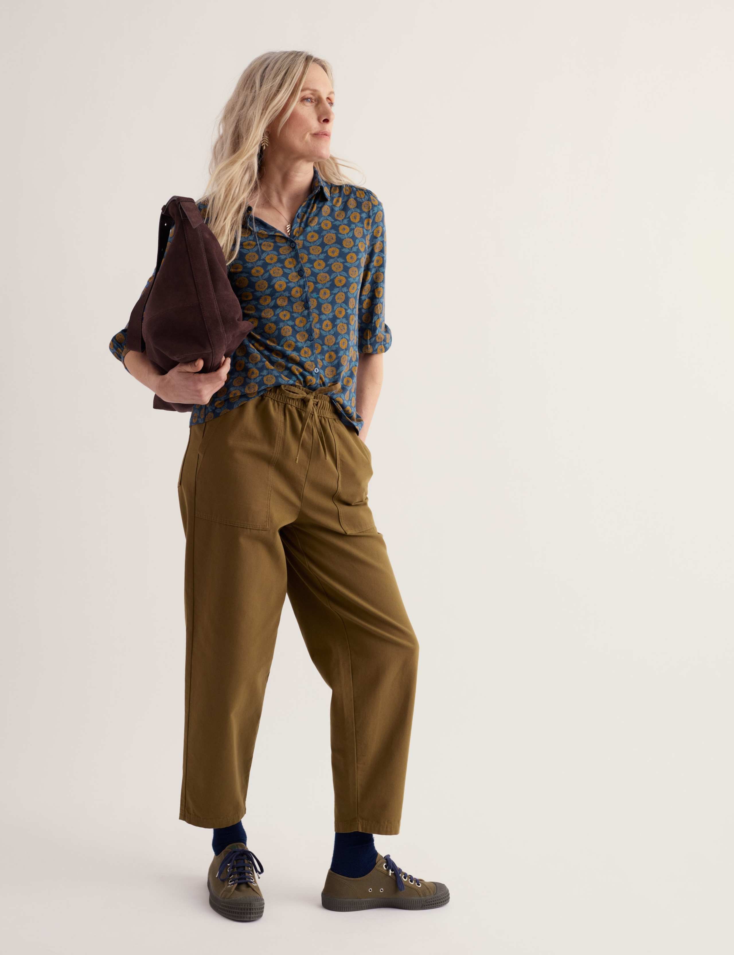 Cotton Modal Floral Blouson Sleeve Shirt