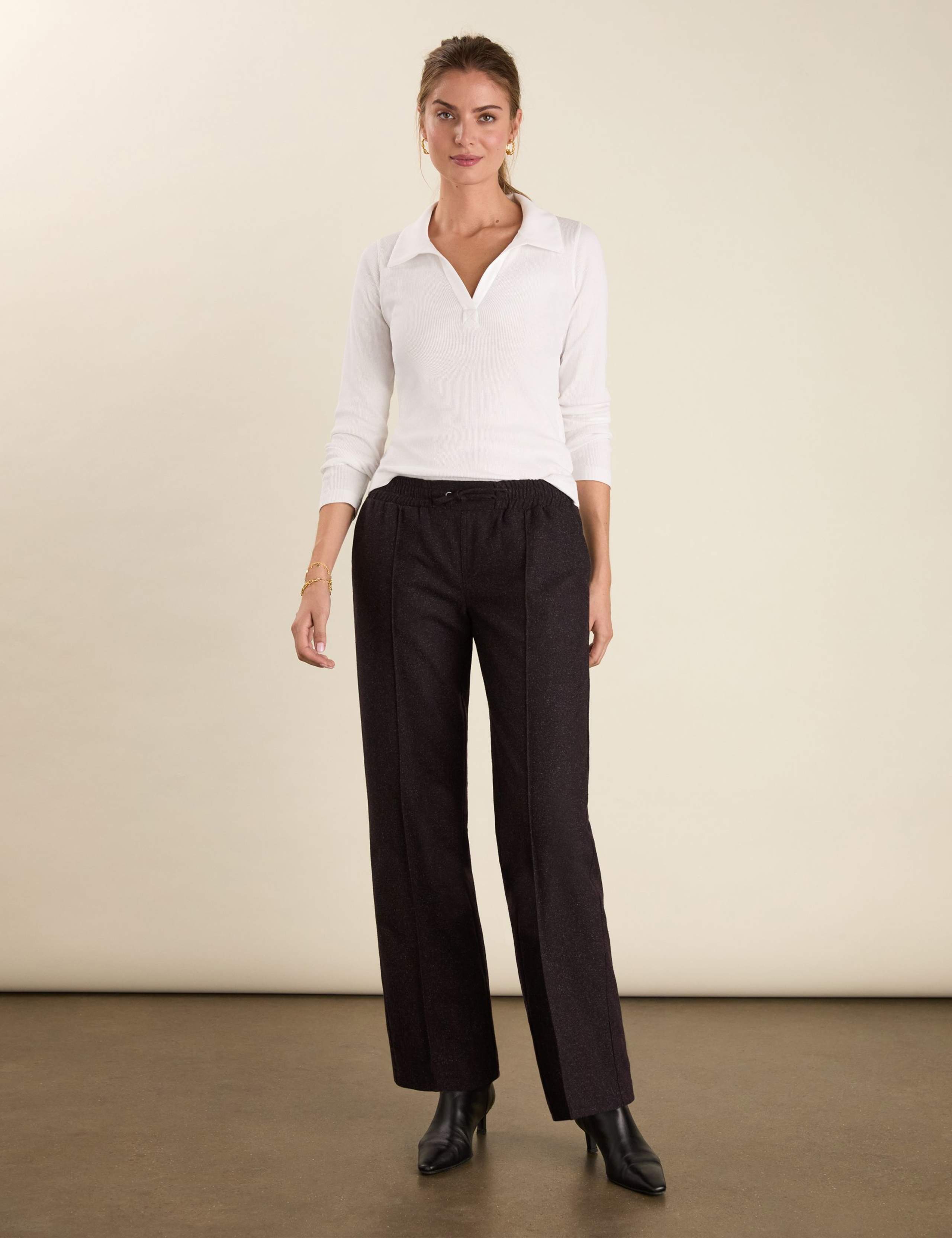 Pure Cotton Ribbed Open Collar Top