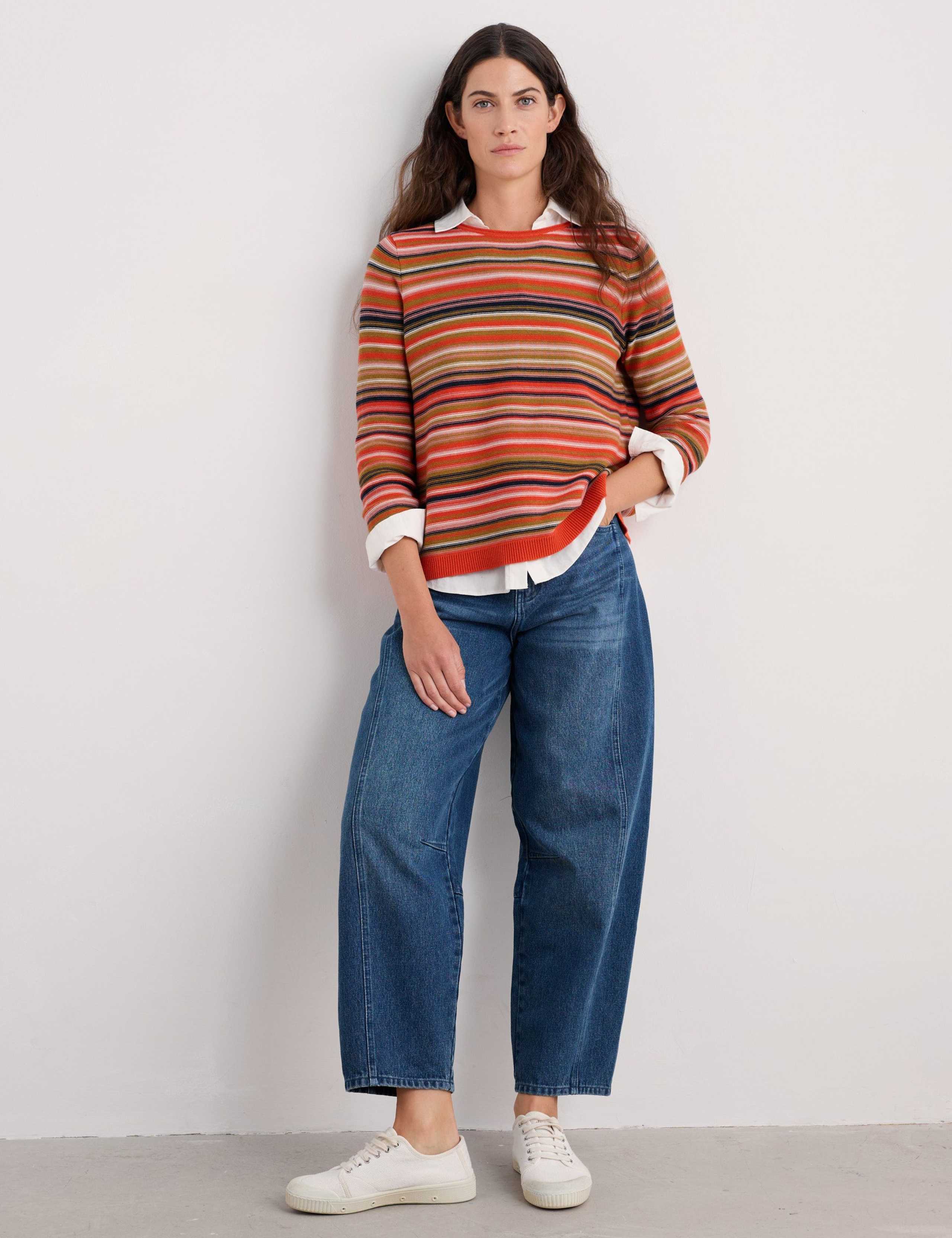 Pure Cotton Striped Crew Neck Jumper