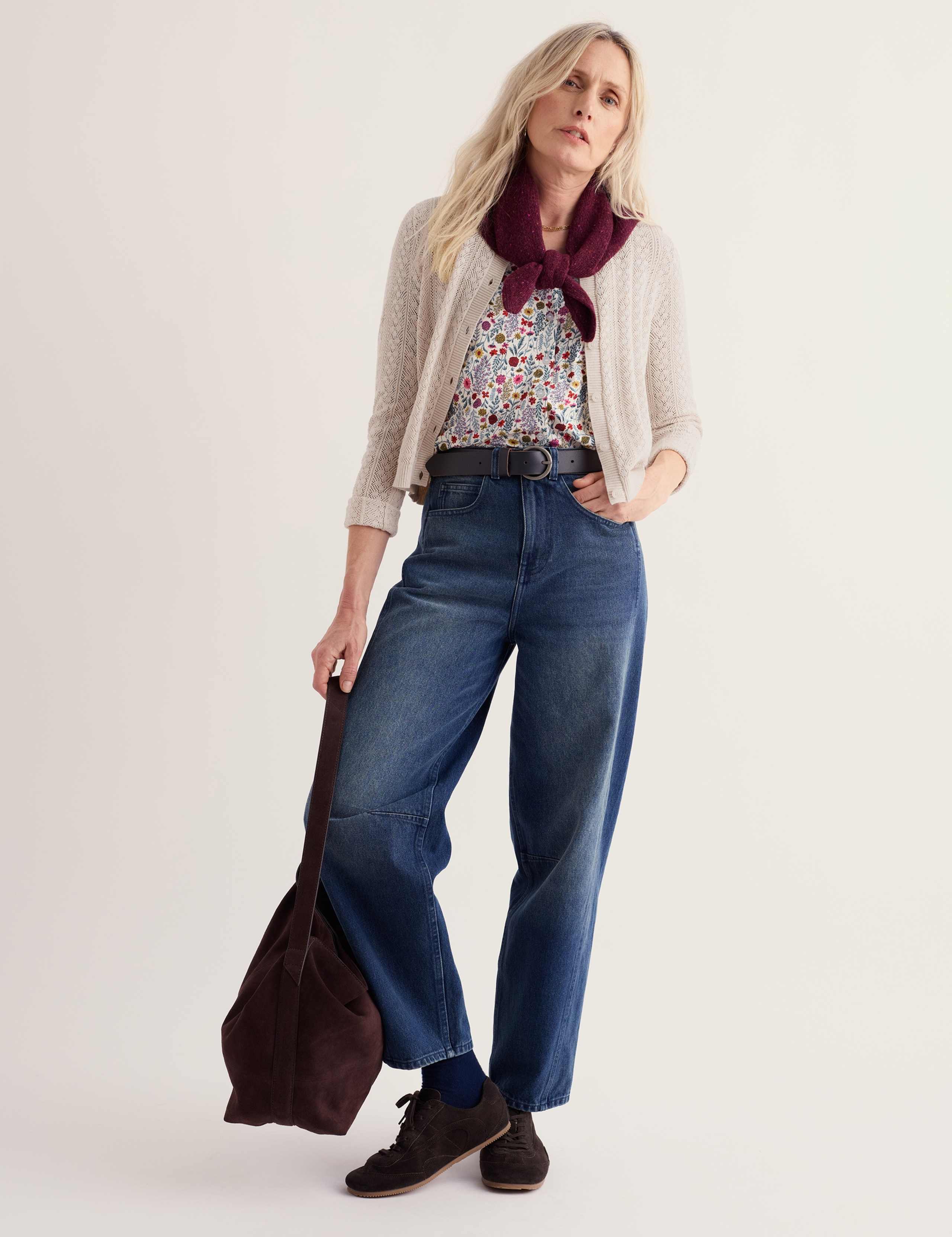 Pure Cotton Floral V-Neck Button Through Top