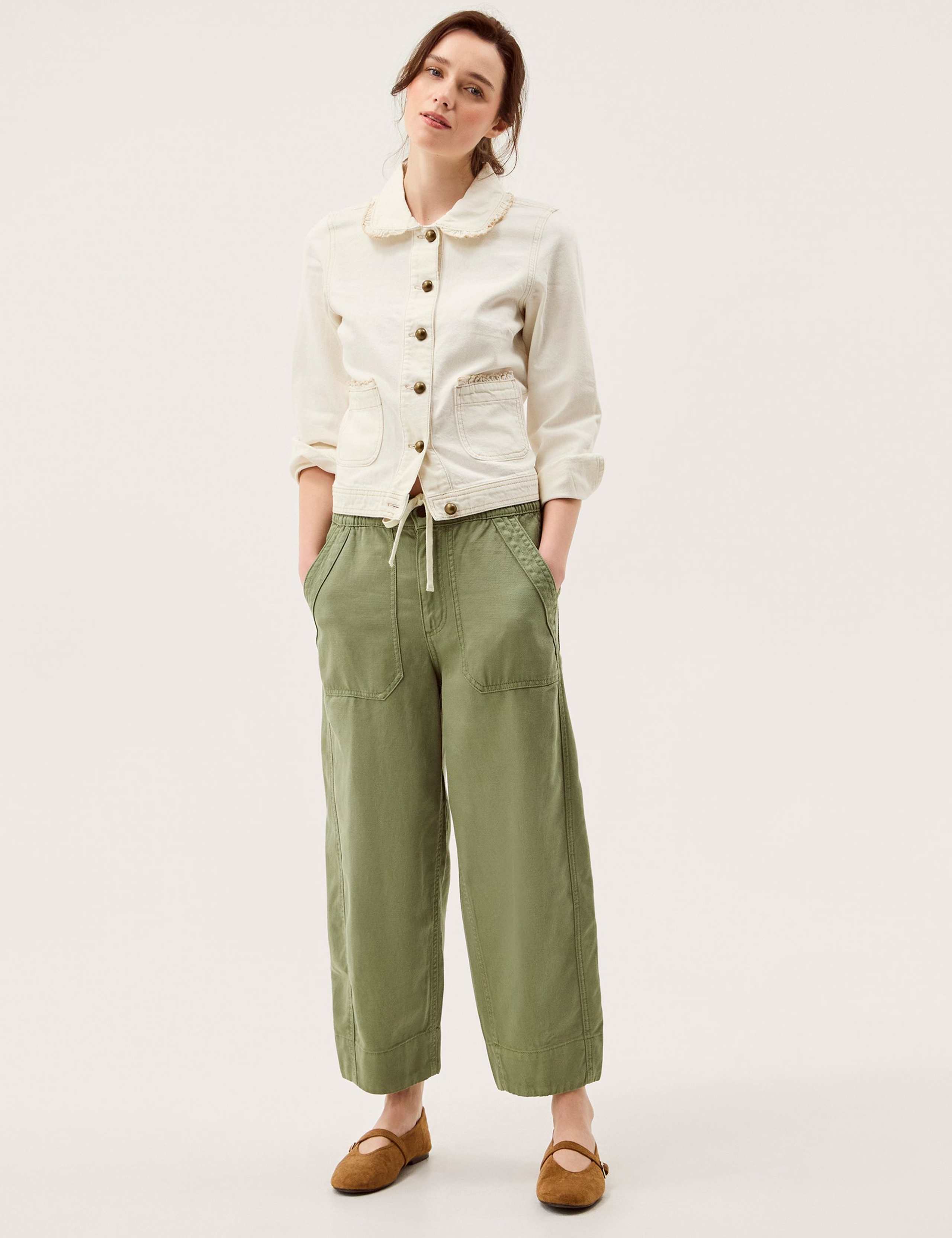 Cotton Rich Barrel Leg Cropped Trousers