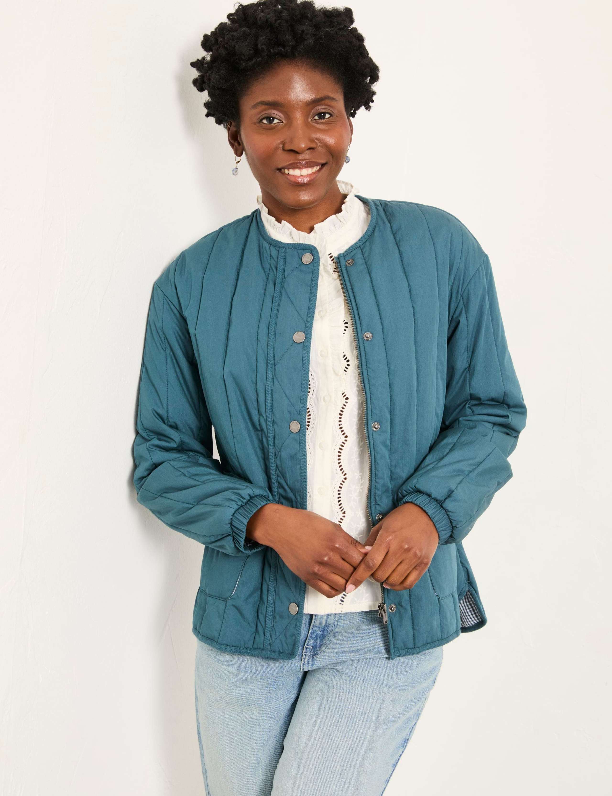 Cotton Rich Quilted Collarless Jacket