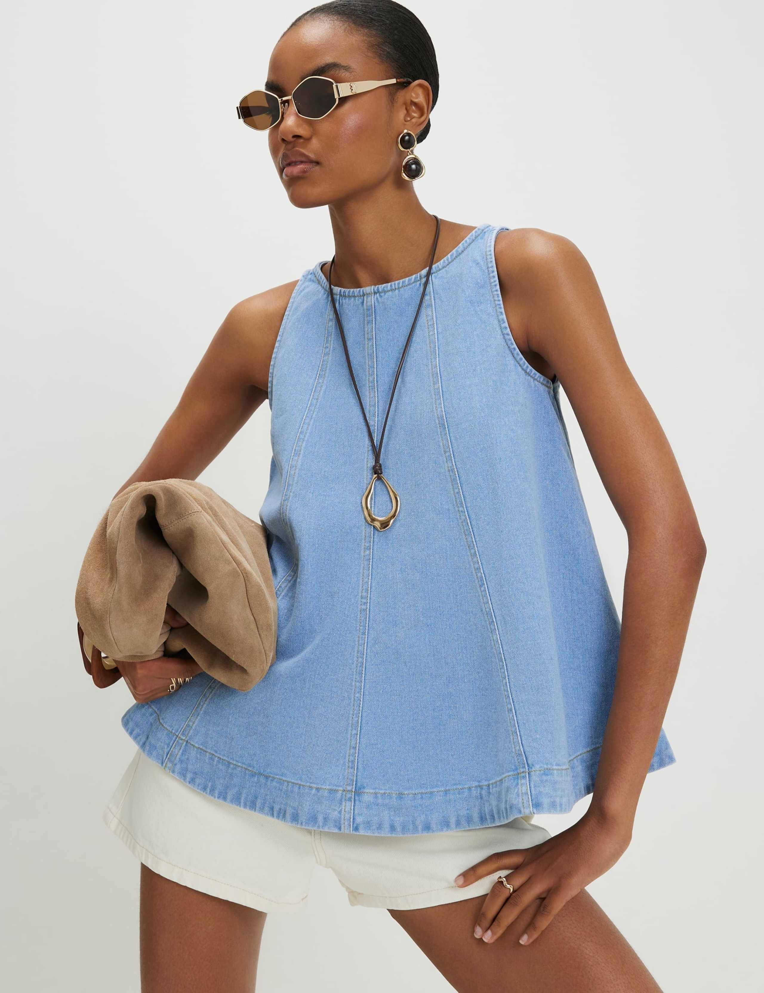 Cotton Rich Tie Detail Peplum Top