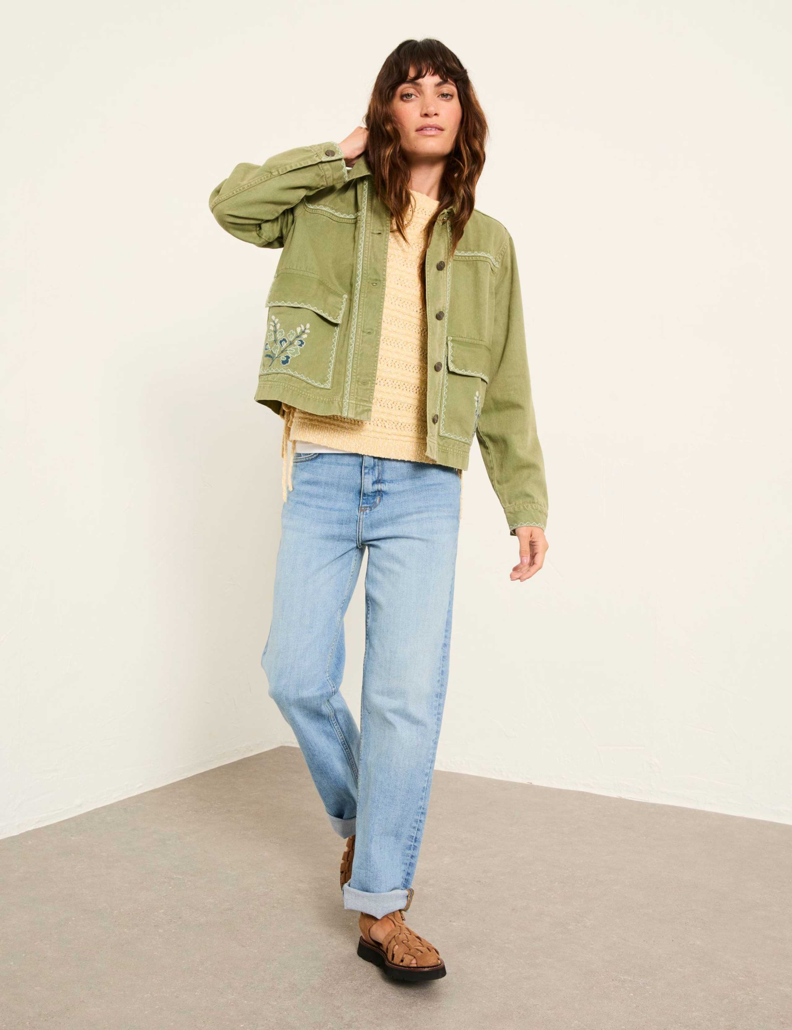 Denim Embroidered Cropped Utility Jacket