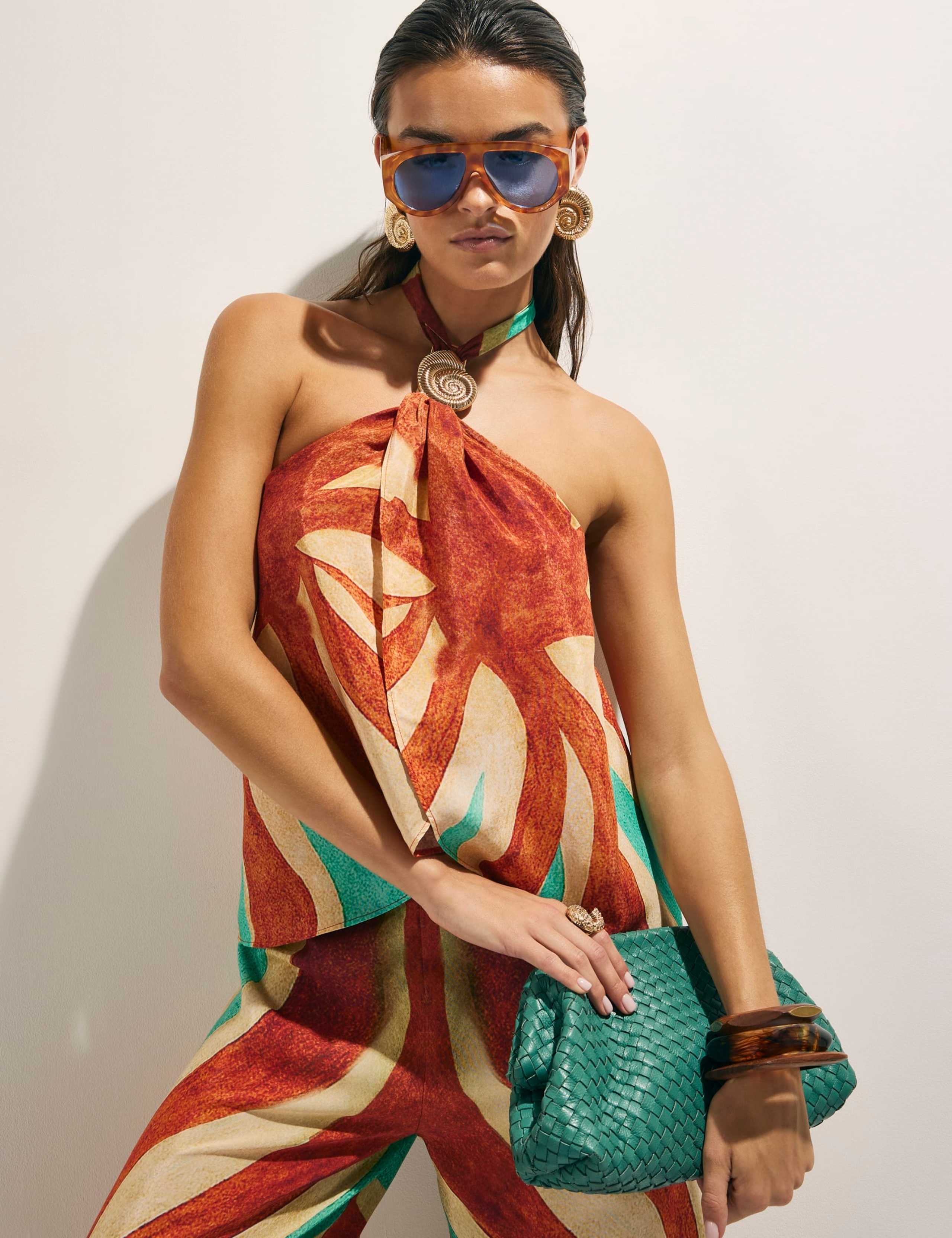 Swirl Print Halter Neck Wrap Top