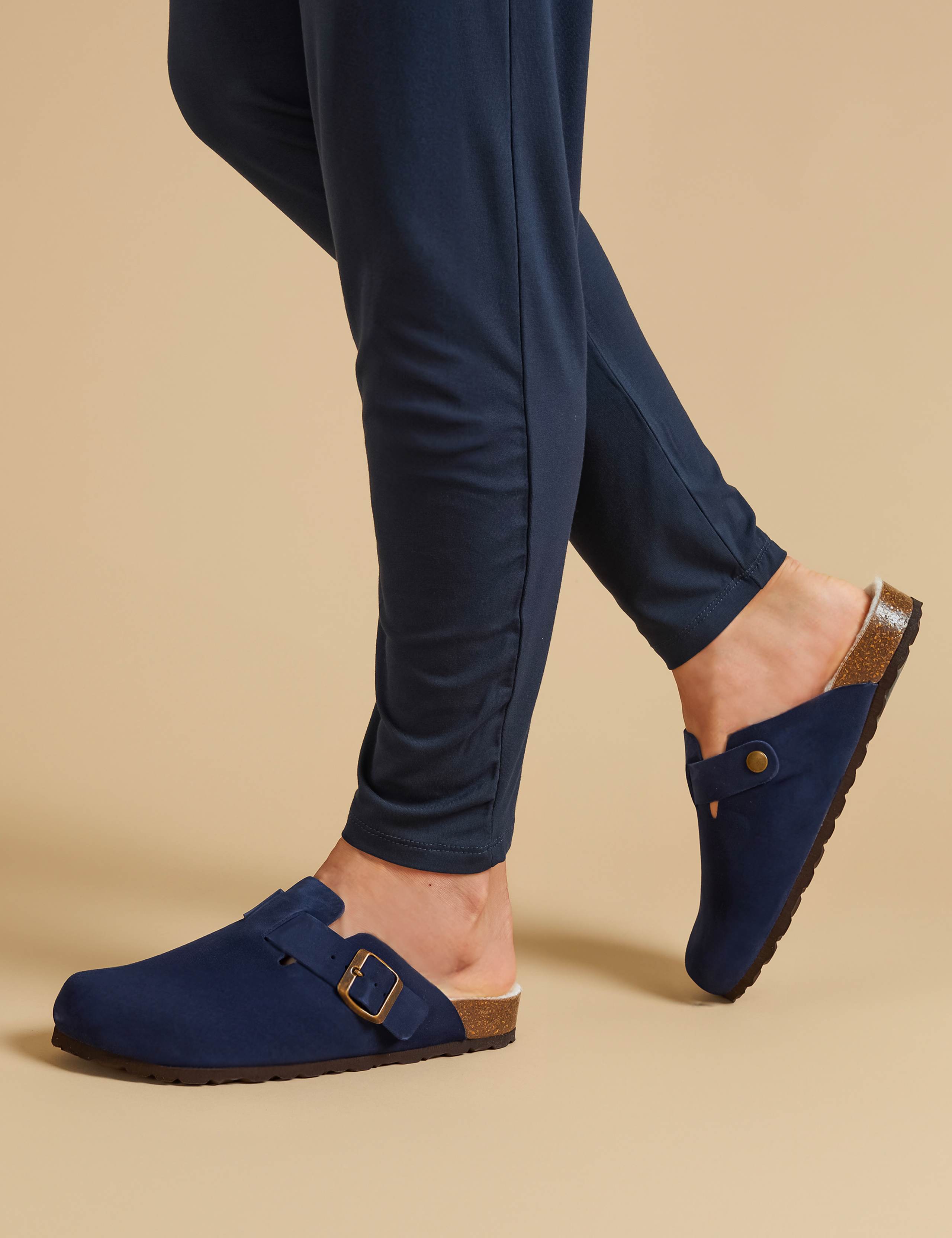Leather Faux Fur Lined Mule Slippers