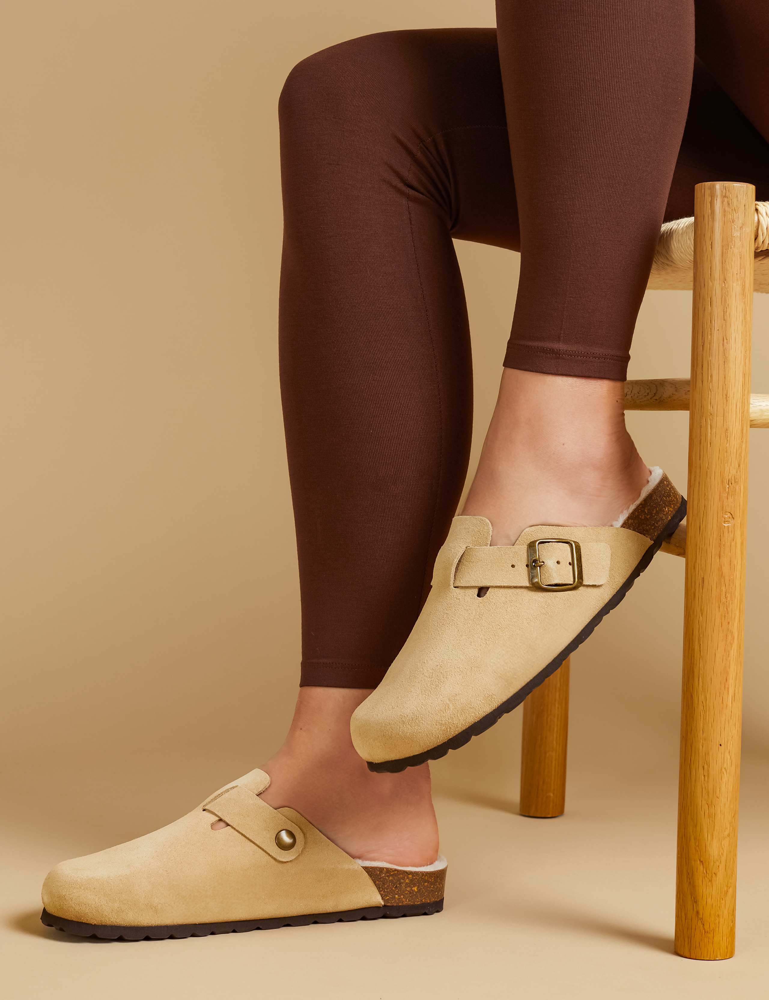 Leather Faux Fur Lined Mule Slippers