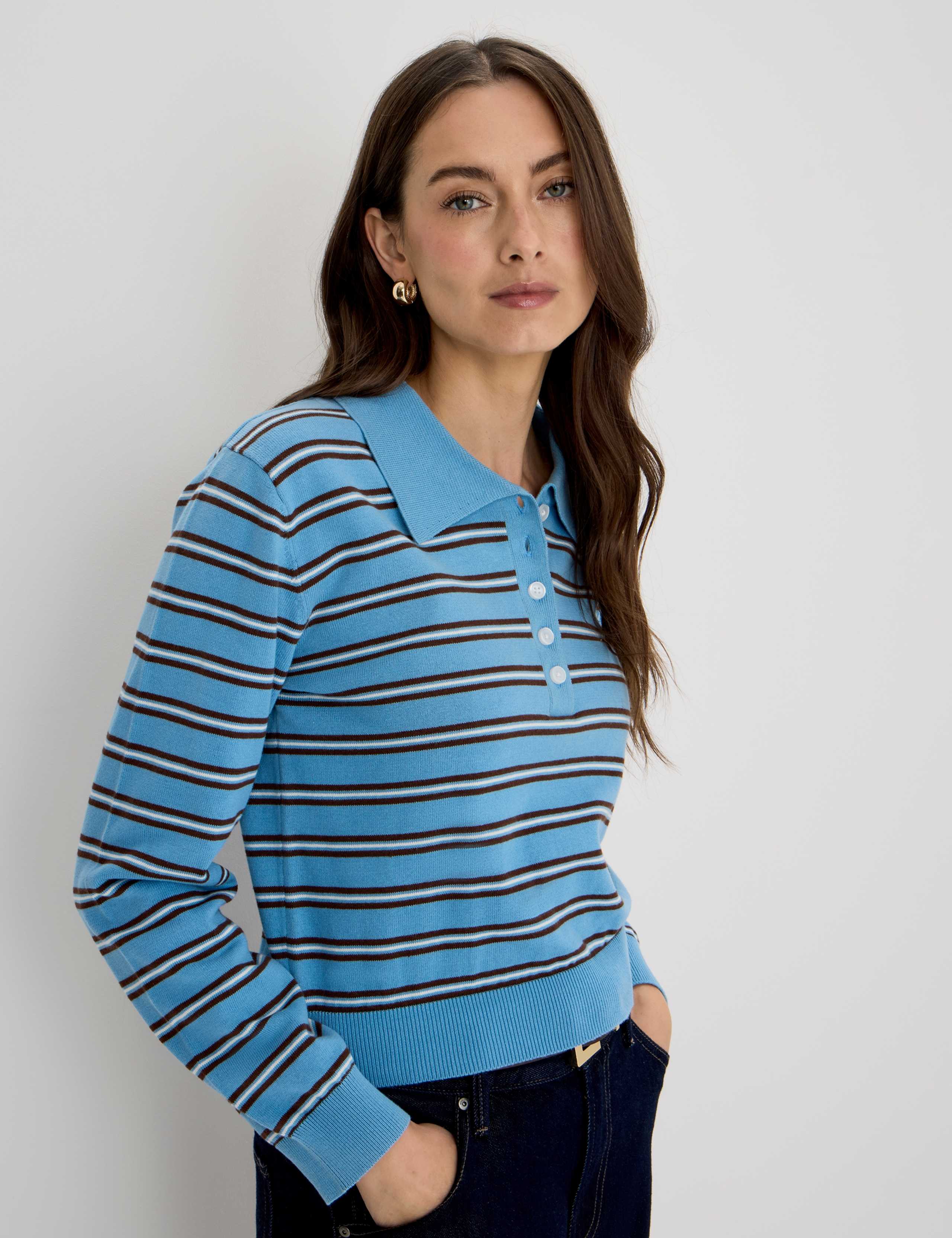 Cotton Striped Collared Jumper