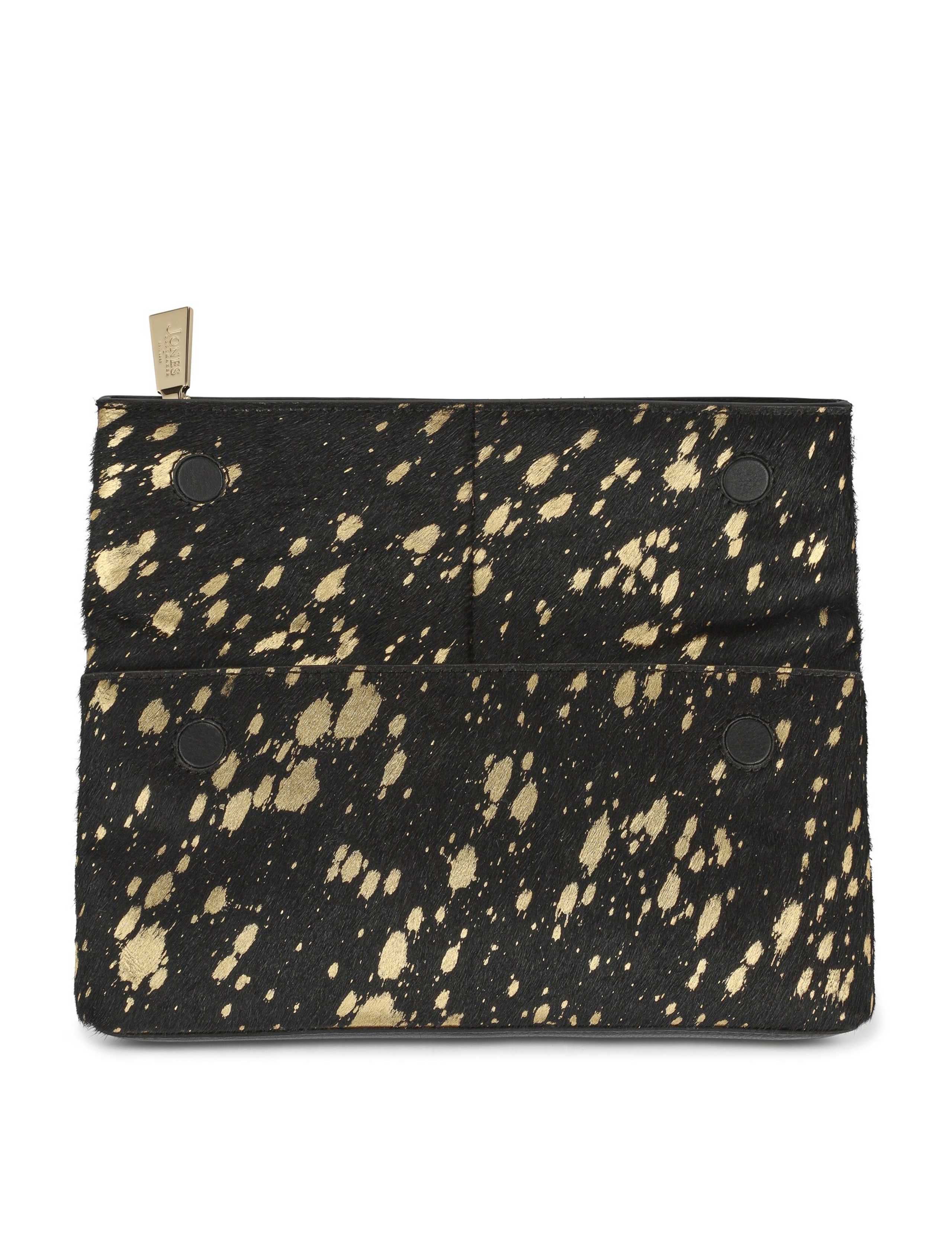 Leather Hair On Metallic Print Clutch Bag