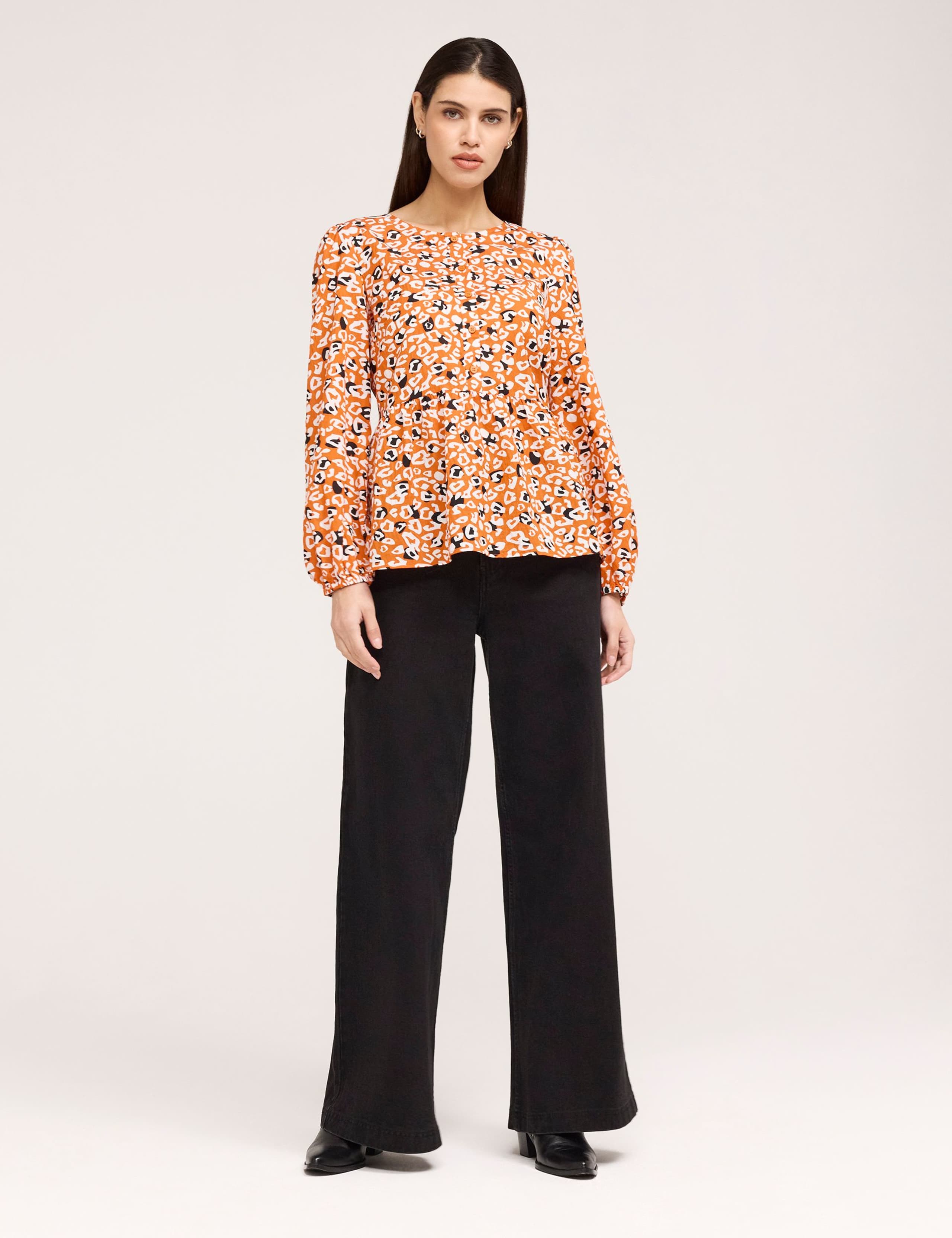 Cotton Rich Printed Button Detail Top