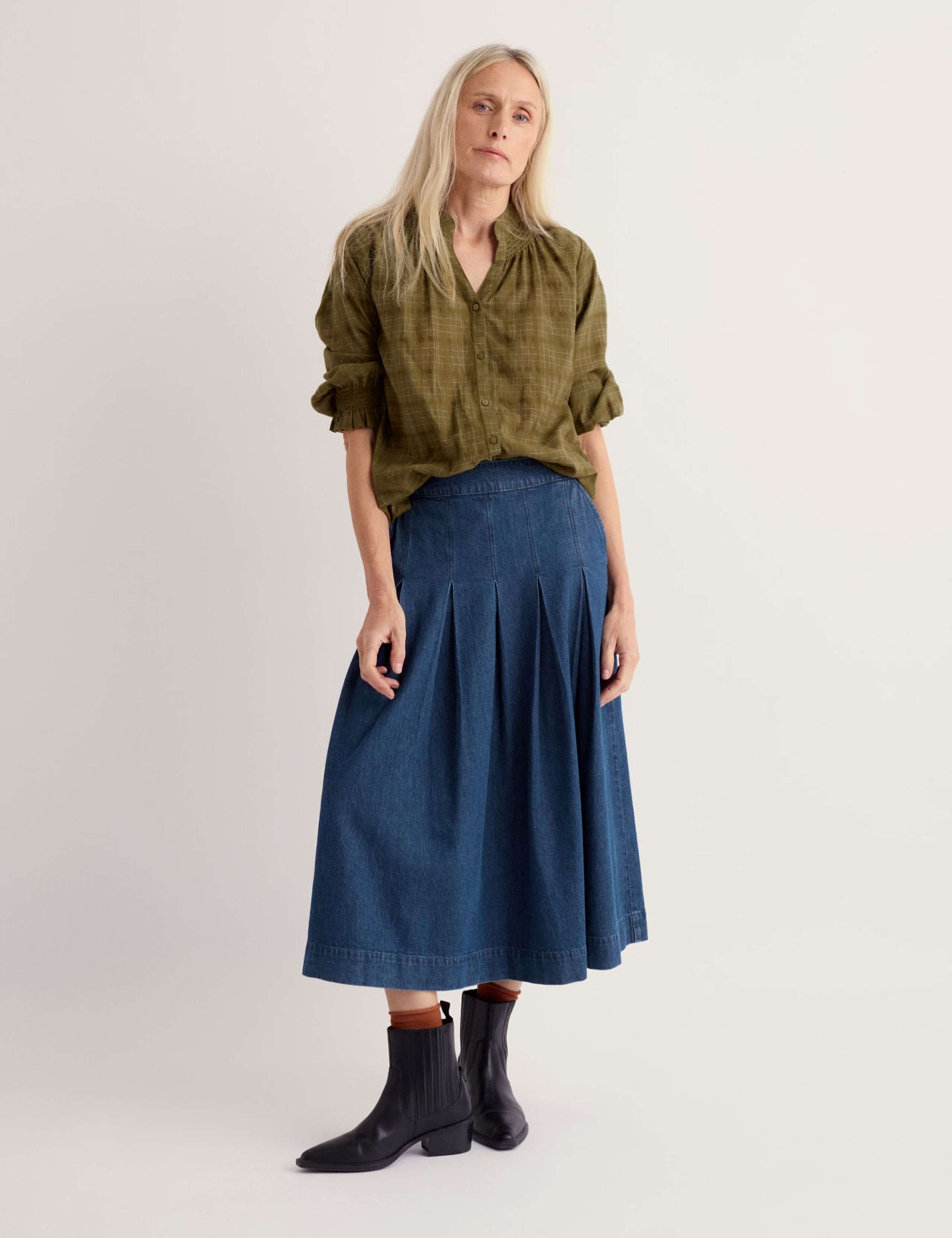 Pure Cotton Checked Ruffle Blouse