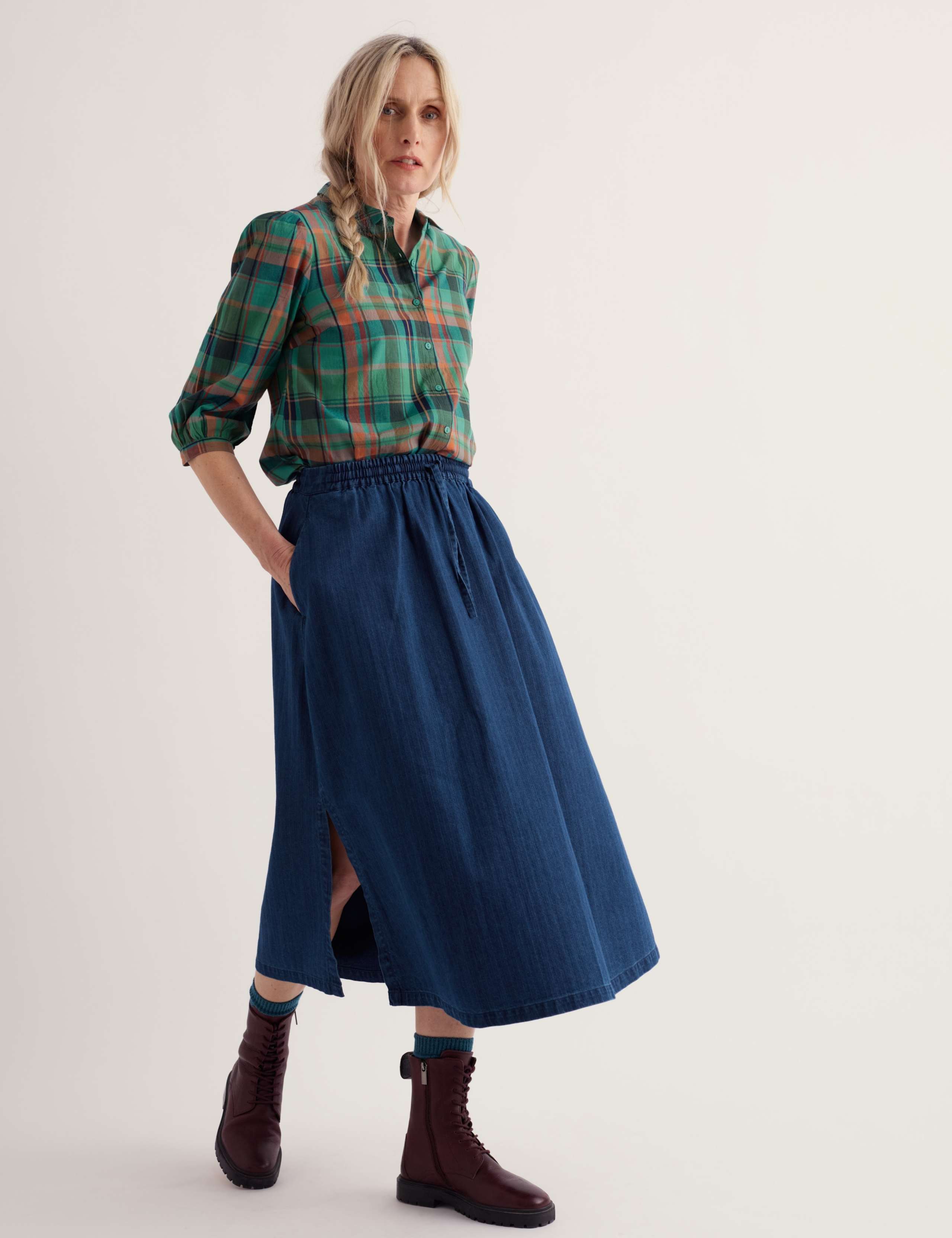 Pure Cotton Checked Collared Blouse