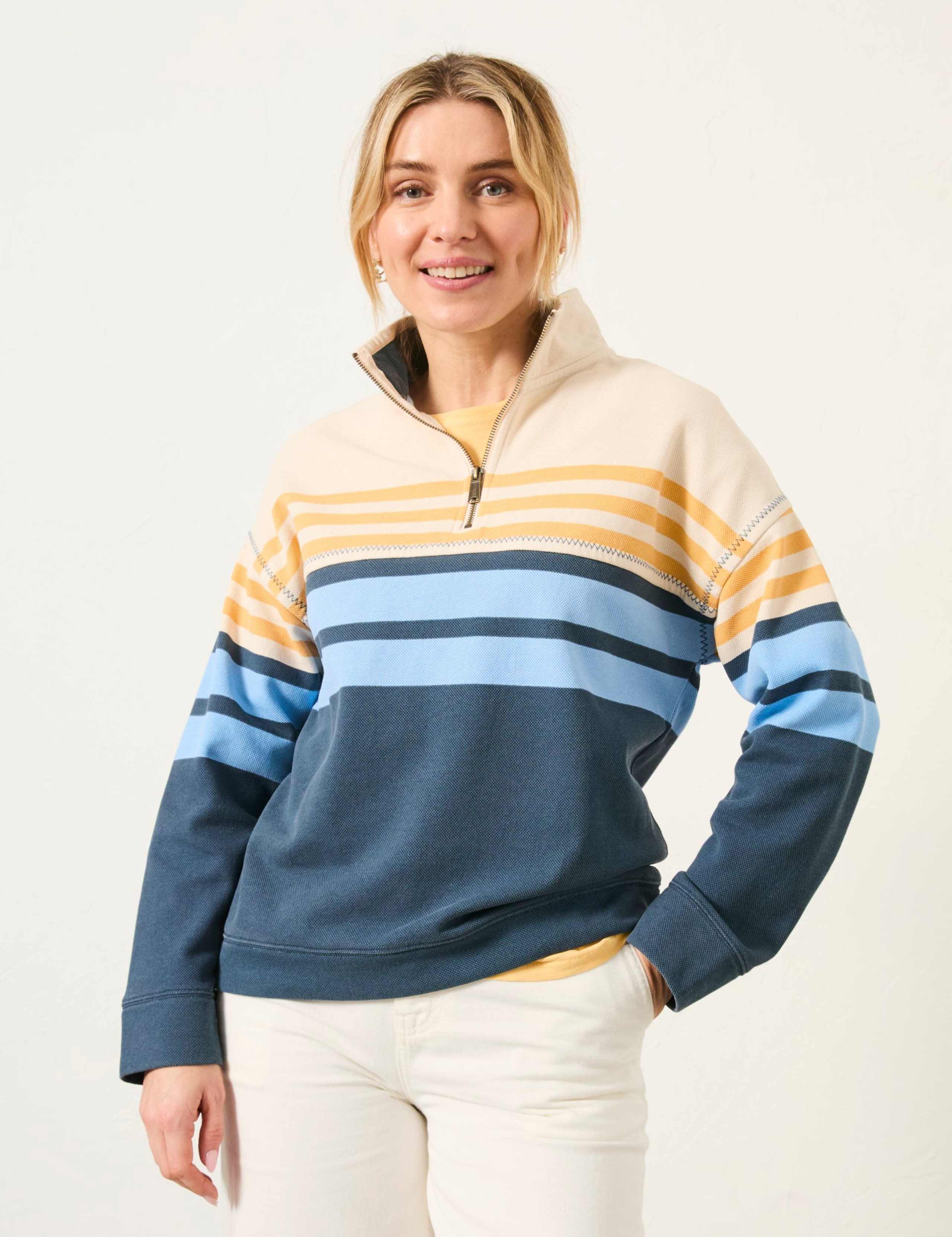 Pure Cotton Striped Funnel Neck Sweatshirt