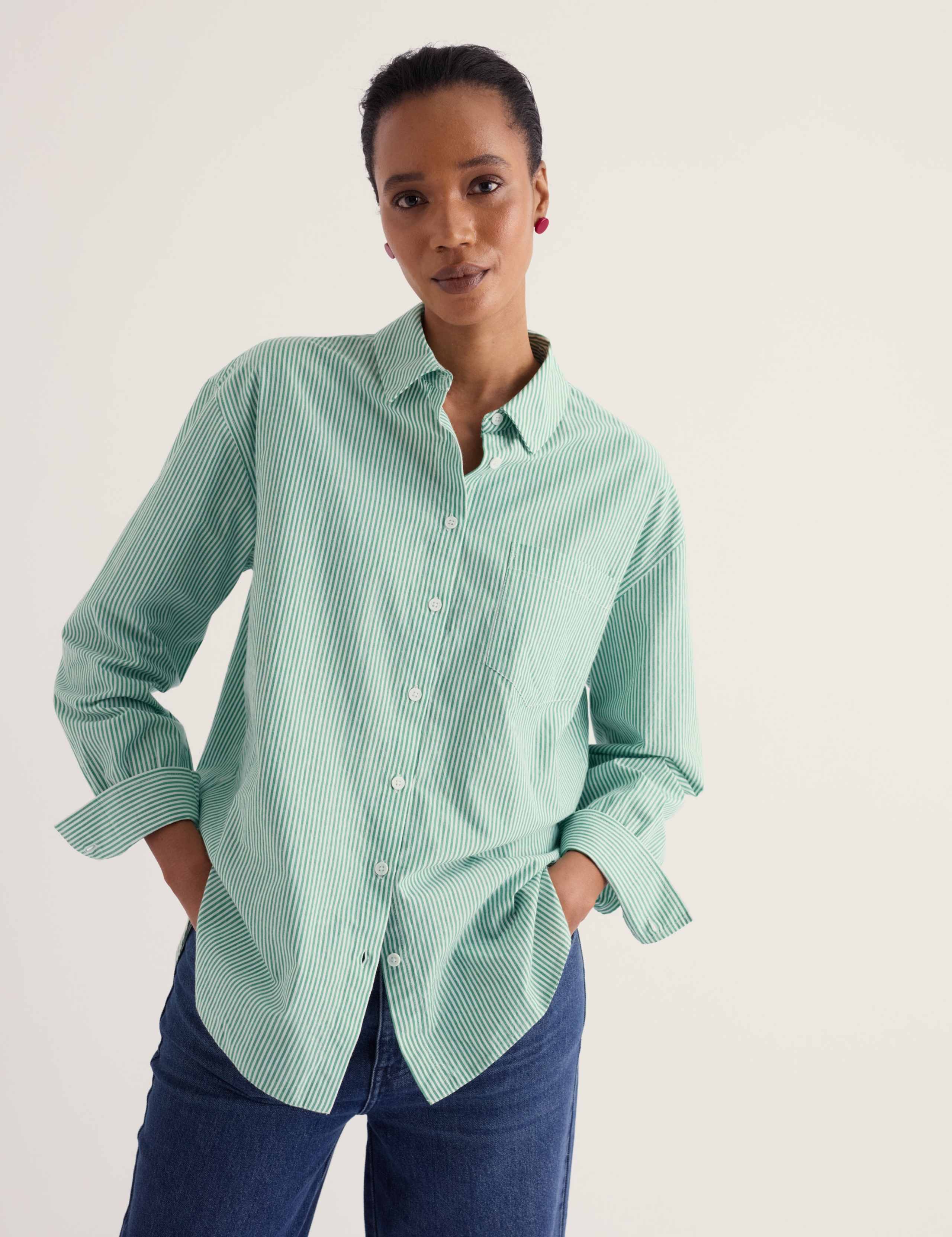 Pure Cotton Striped Relaxed Longline Shirt