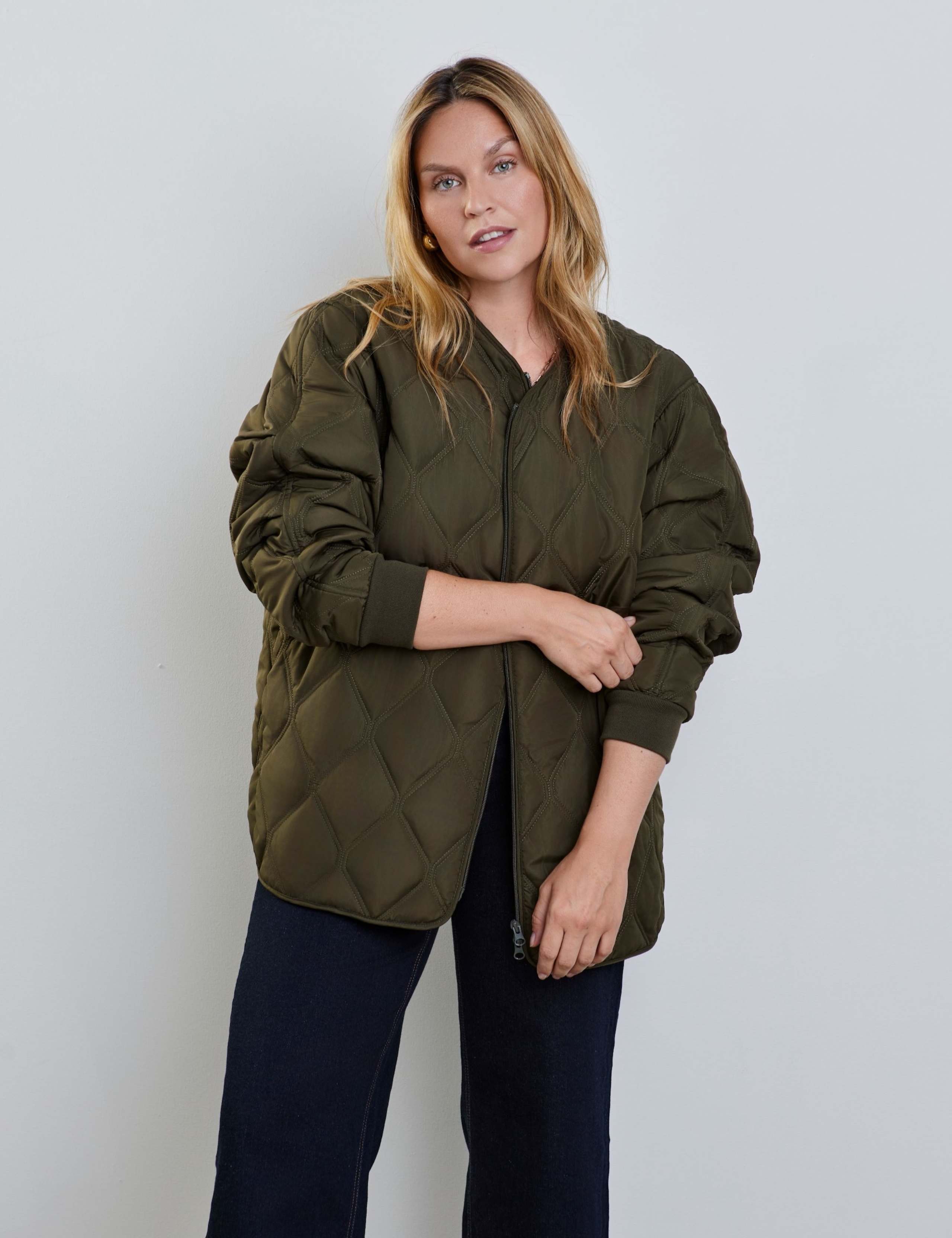 Quilted Collarless Bomber Jacket