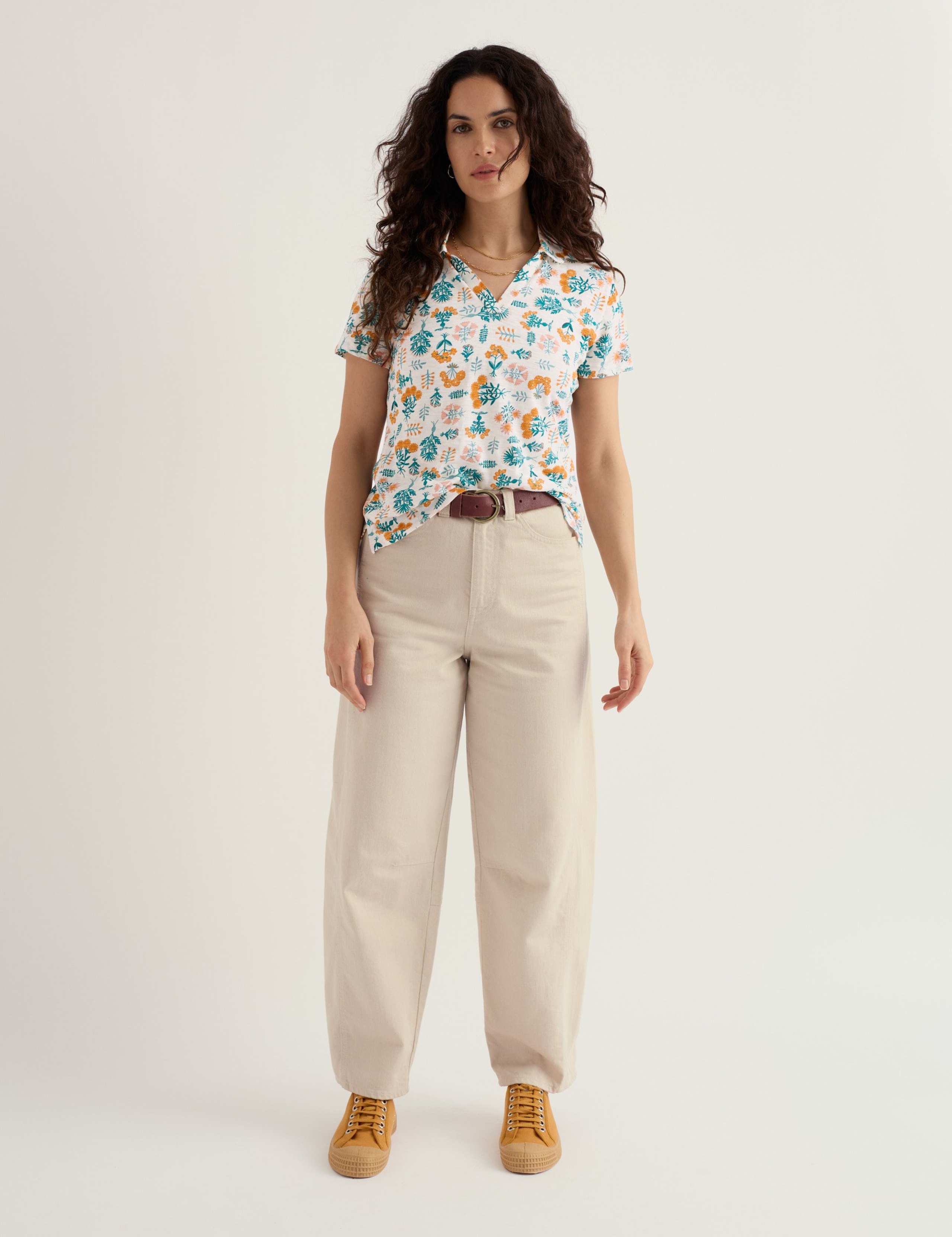 Pure Cotton Floral Collared Top