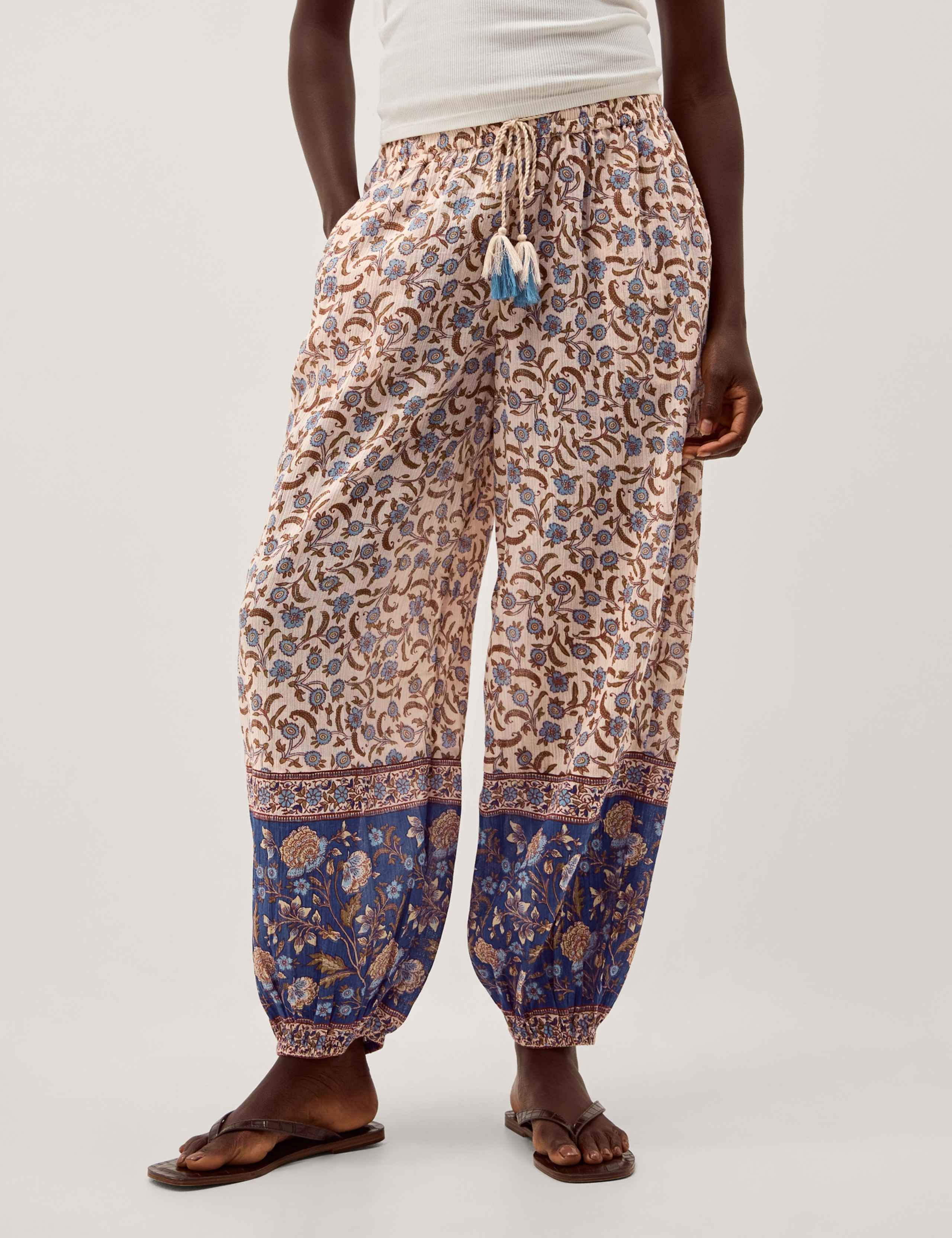 Pure Cotton Floral Cuffed Beach Trousers