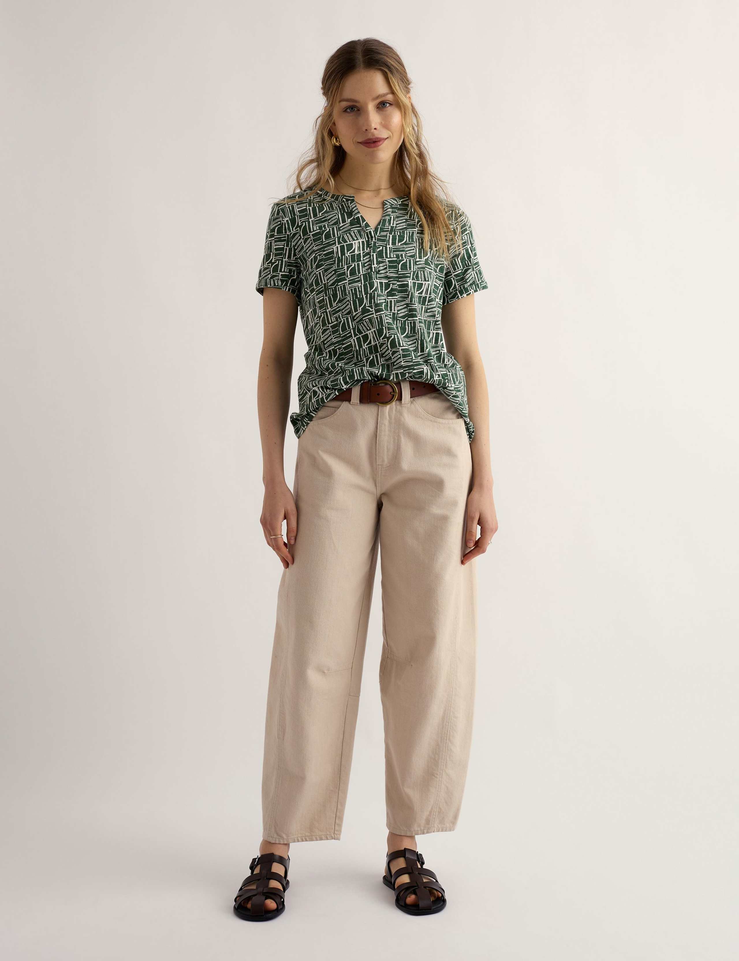 Pure Cotton Geometric Short Sleeve Top