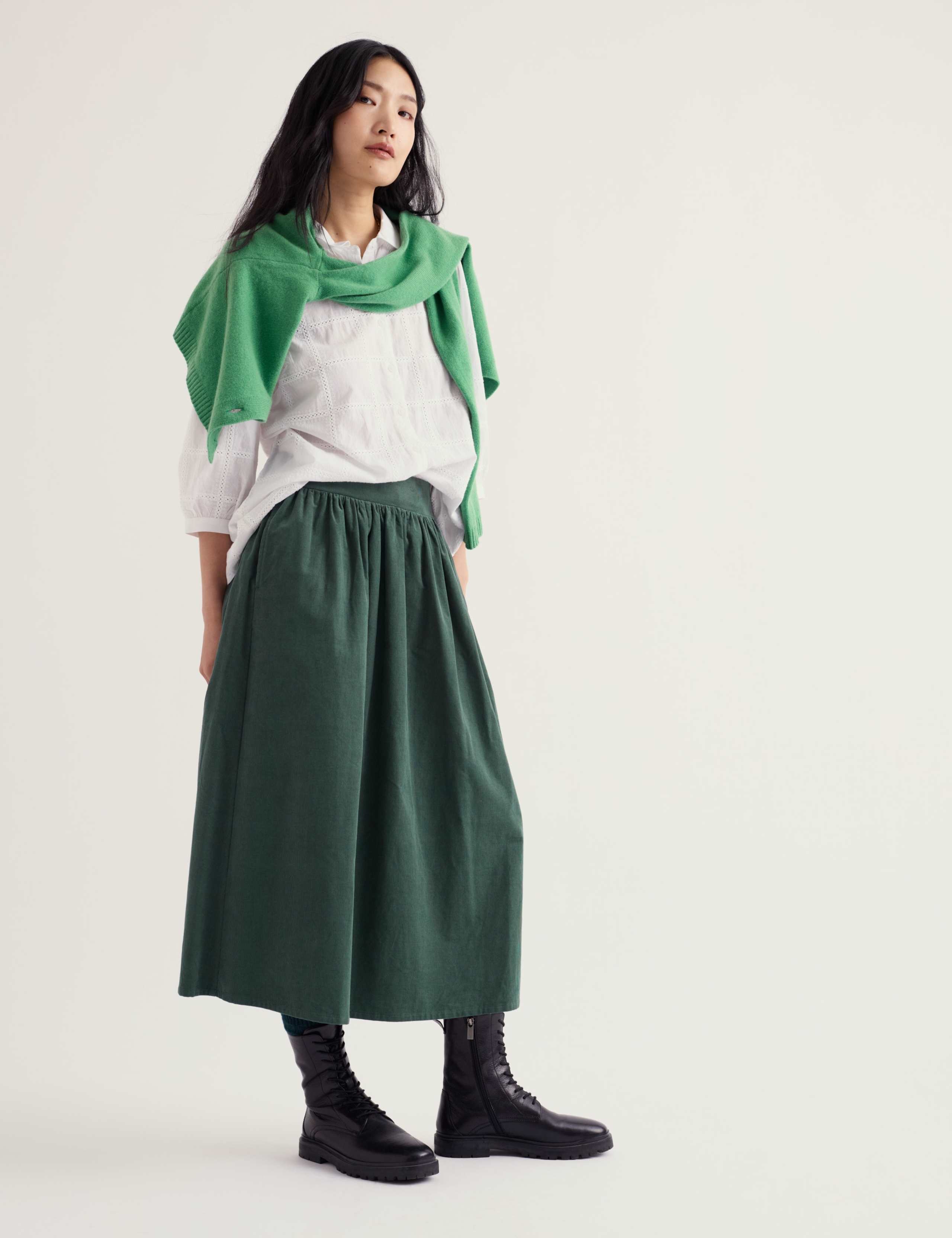 Cord Midi A-Line Skirt