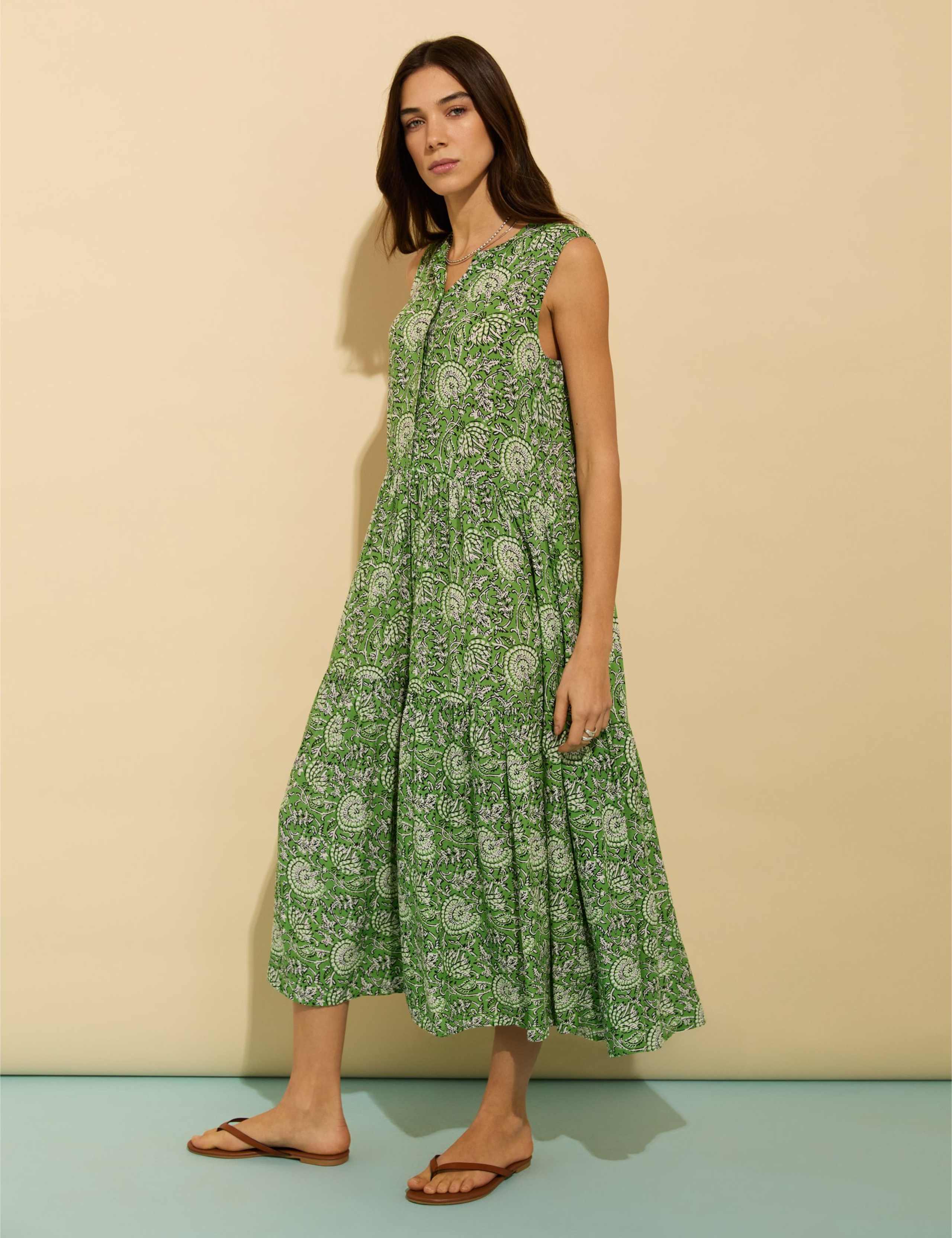 Floral Notch Neck Midi Skater Dress