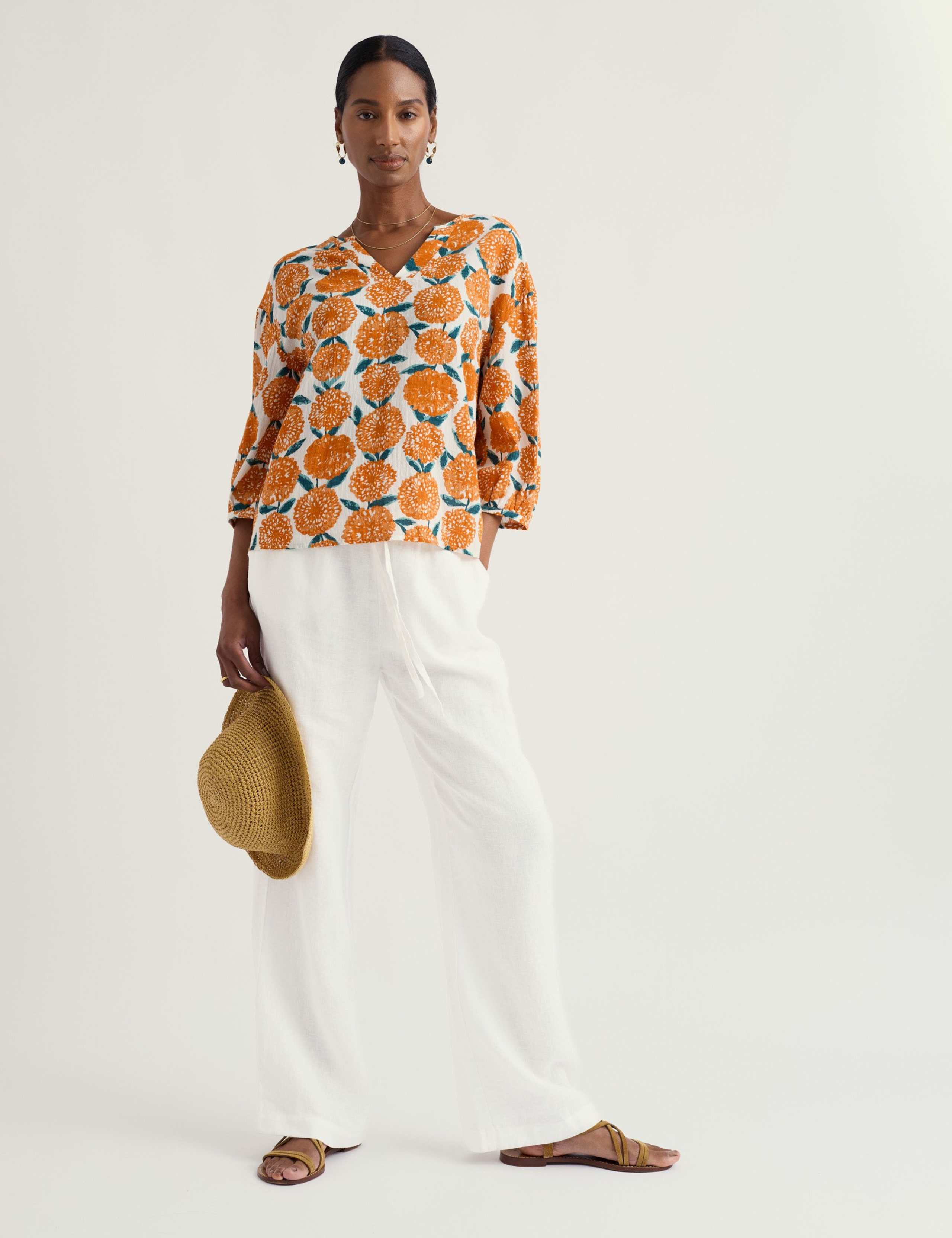 Cotton Rich Floral Notch Neck Top