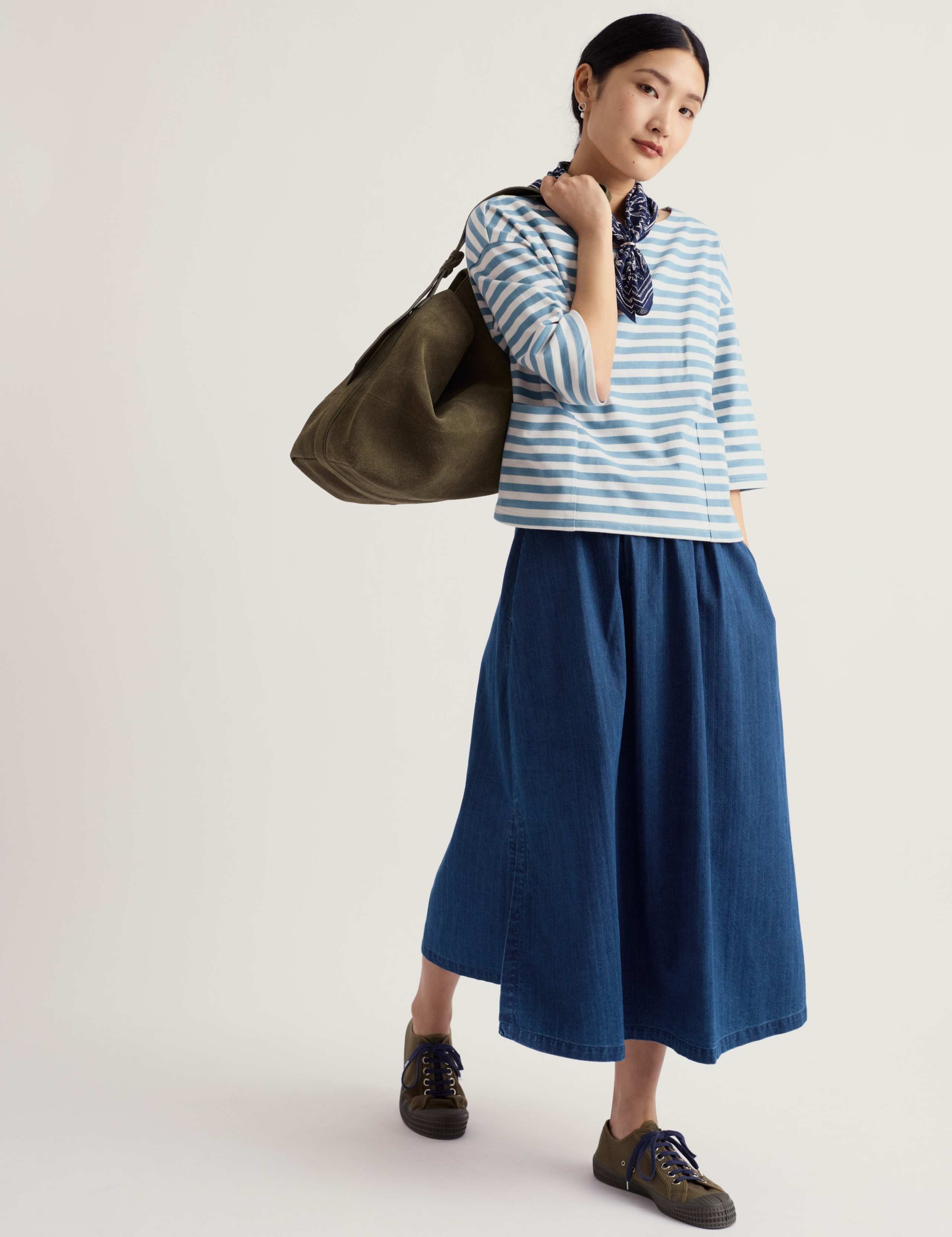 Pure Cotton Midi A-Line Skirt