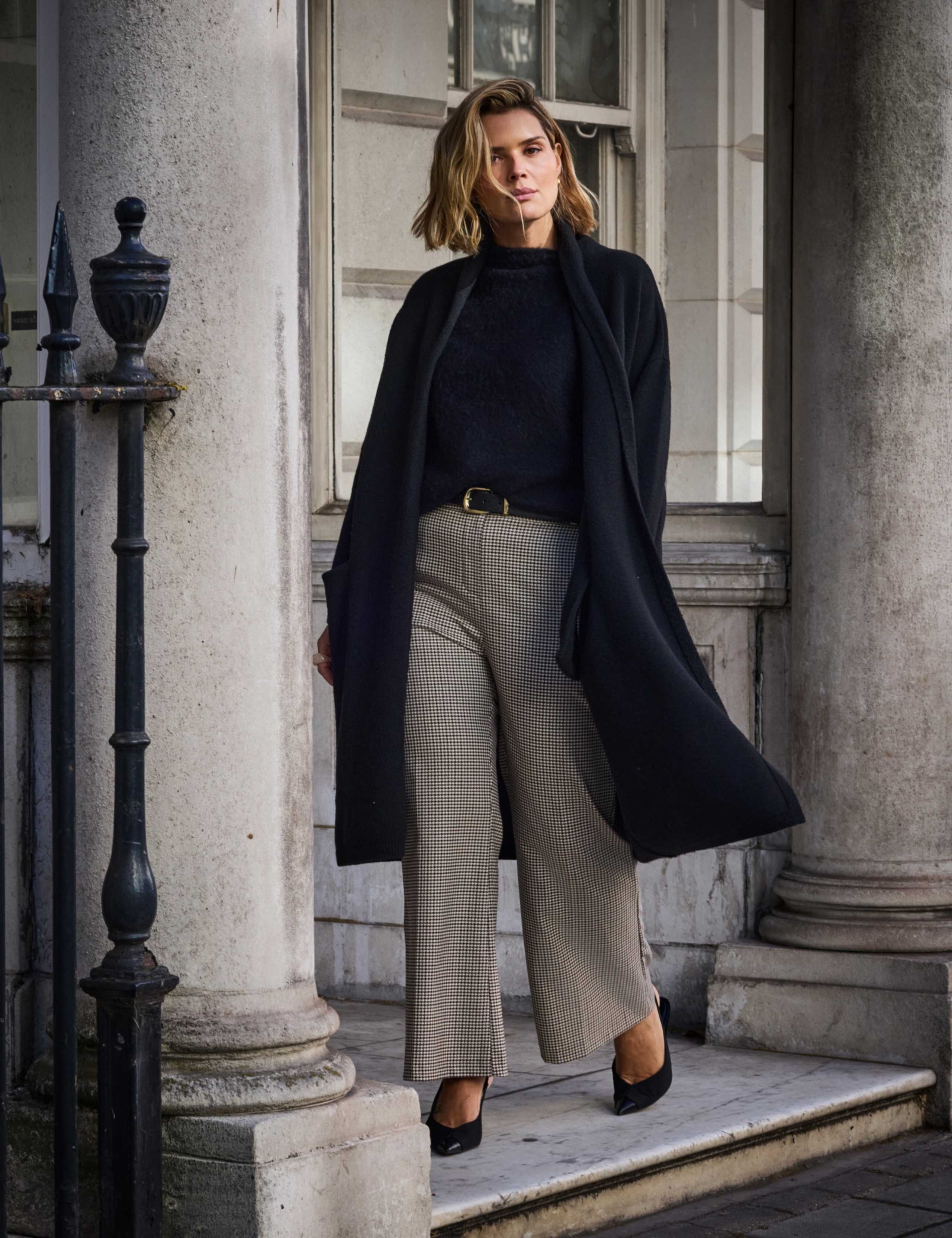 Houndstooth Straight Leg Trousers