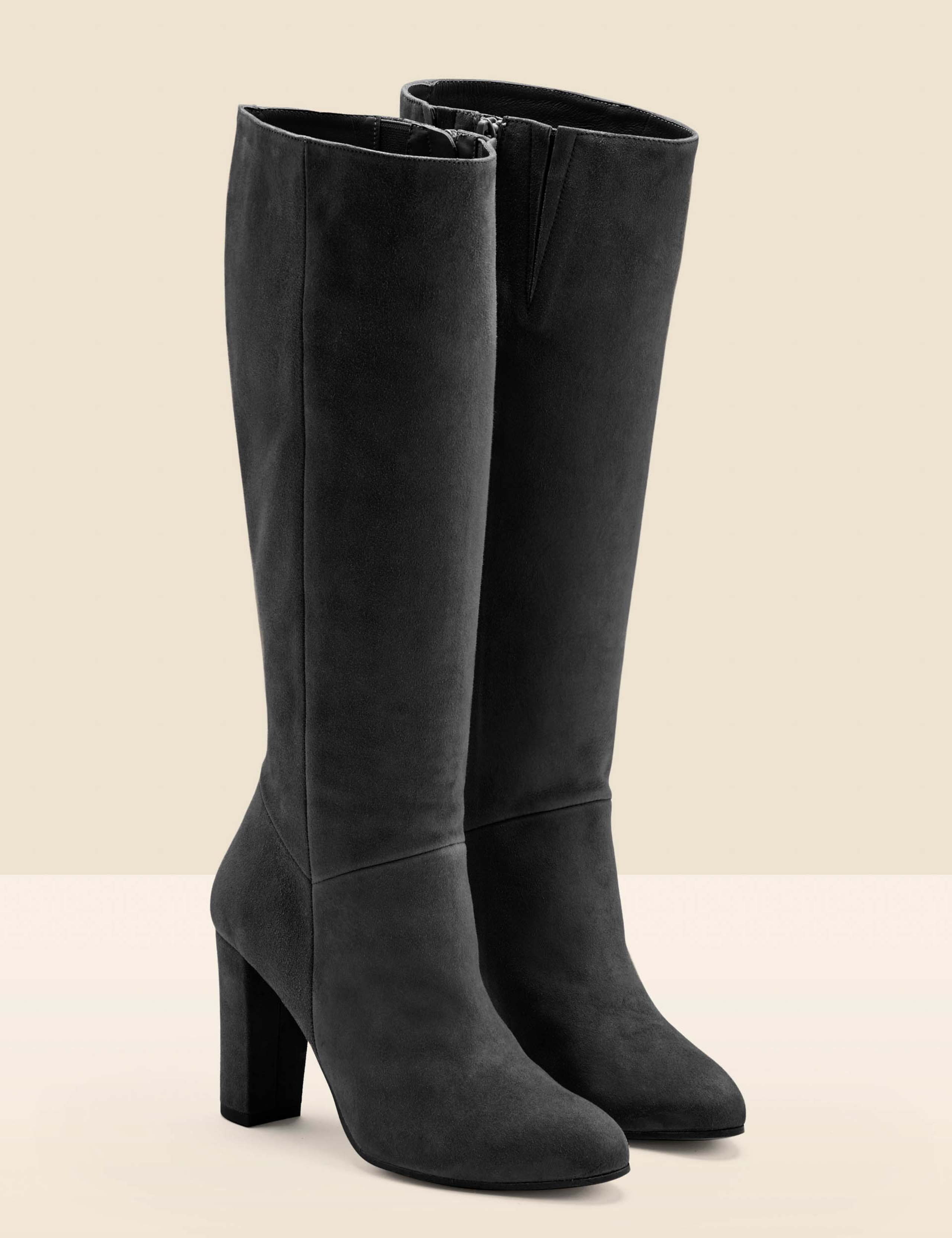 Suede Block Heel Knee High Boots