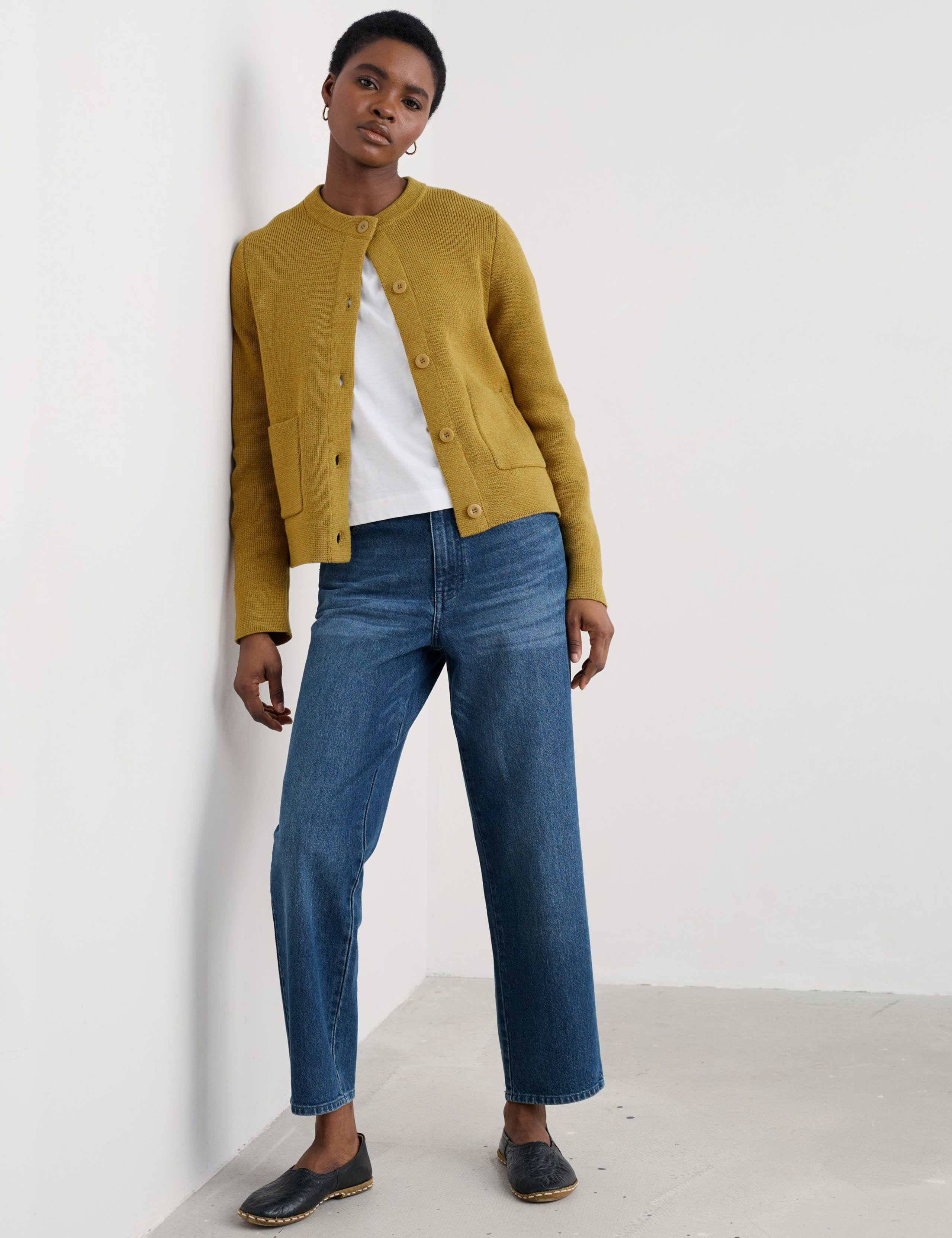 Pure Cotton Crew Neck Knitted Jacket