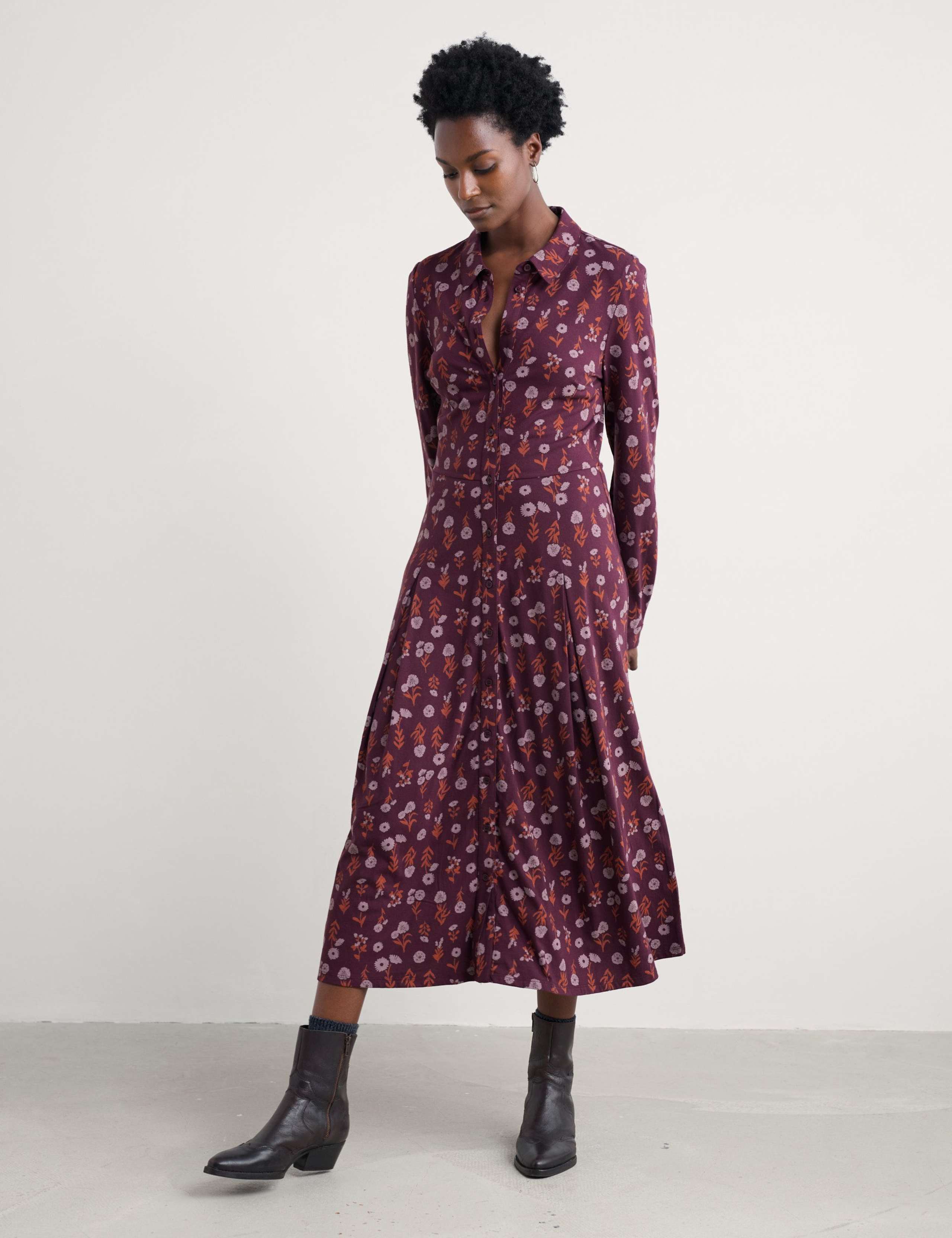 Cotton Rich Floral Midi Shirt Dress