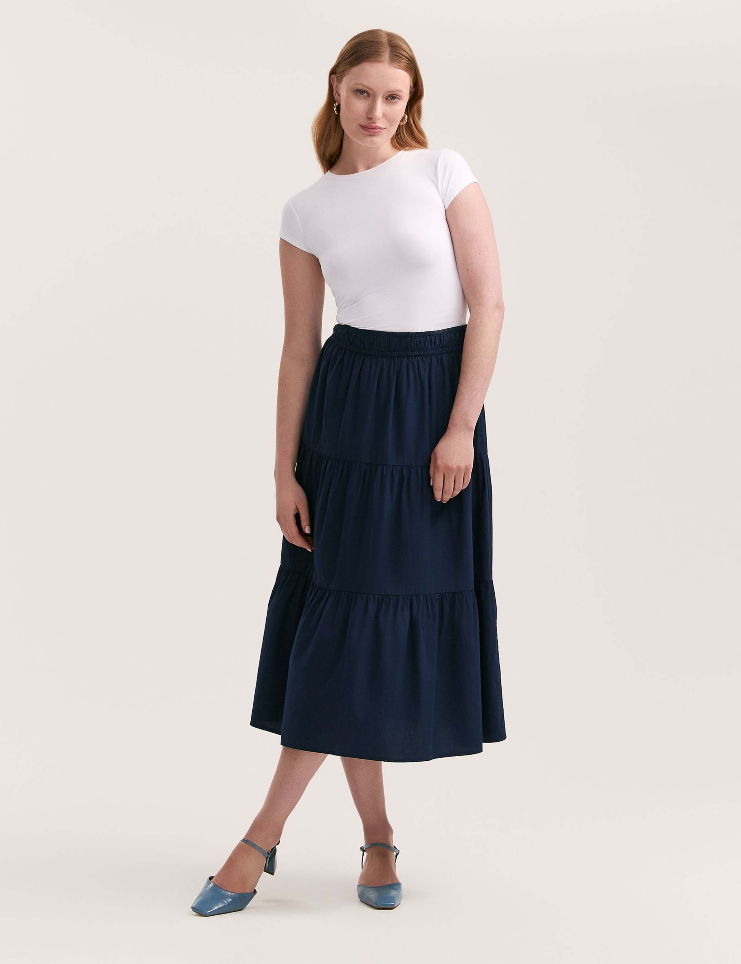 Pure Cotton Midi Tiered Skirt
