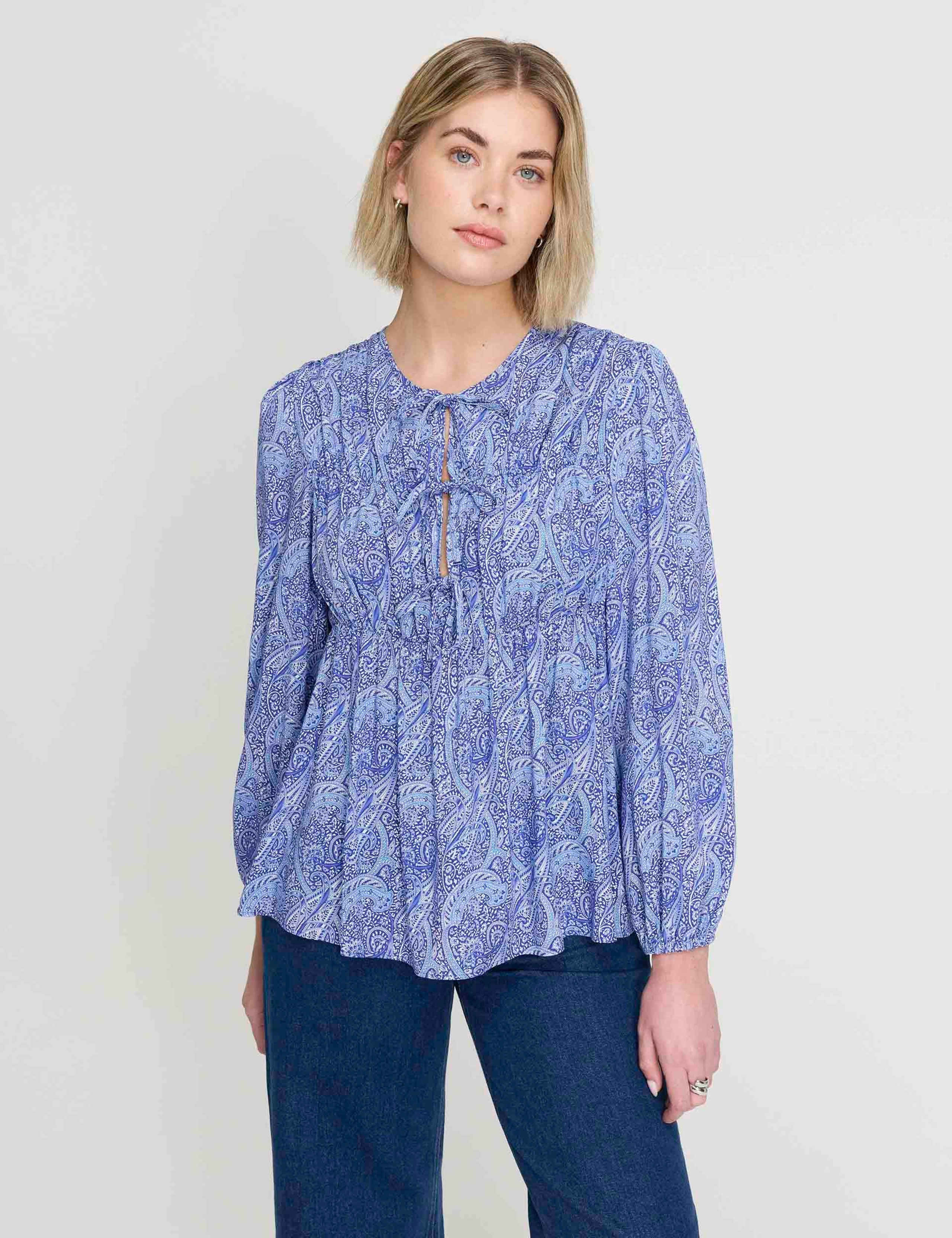 Paisley Tie Front Top