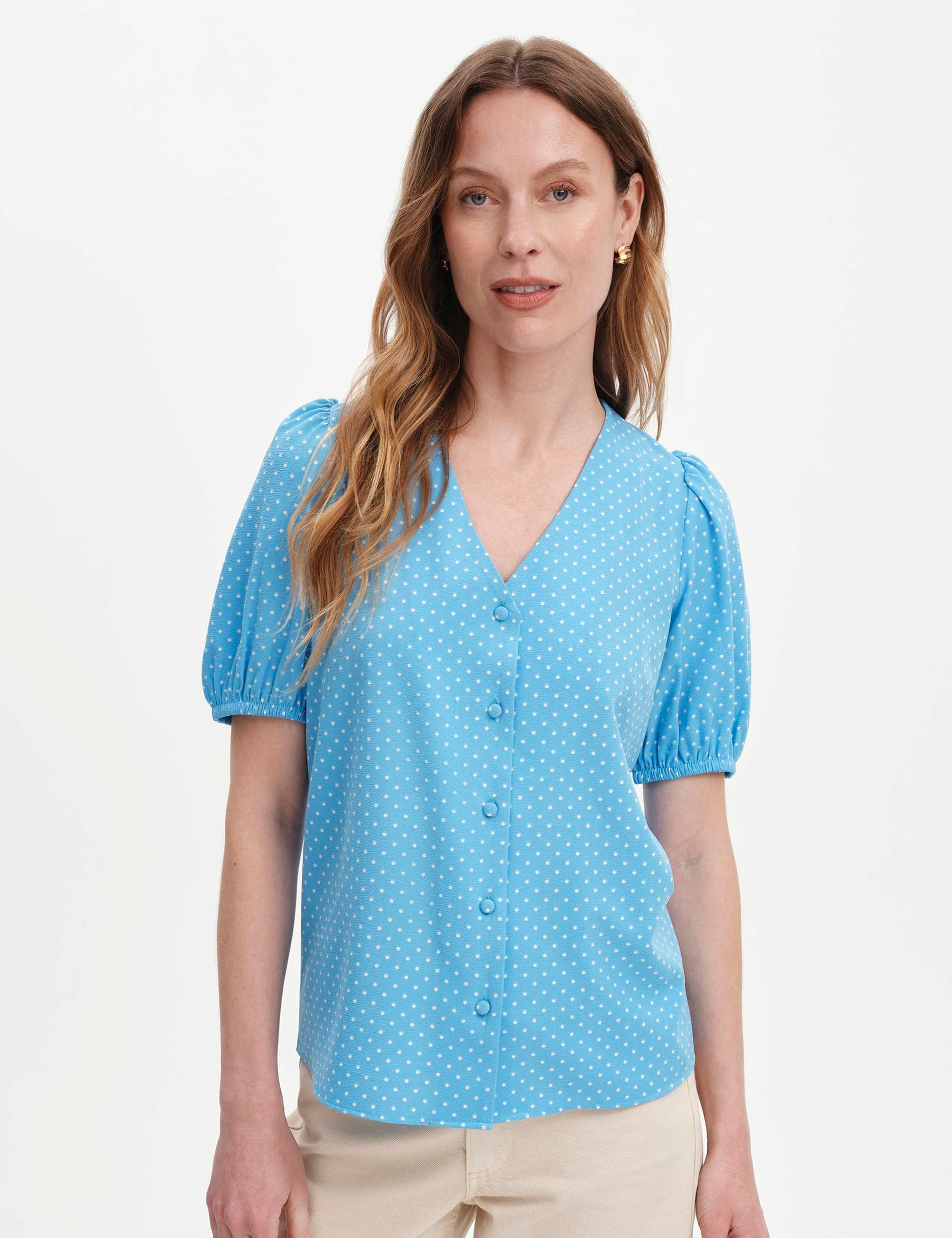 Polka Dot Short Sleeve Button Through Top