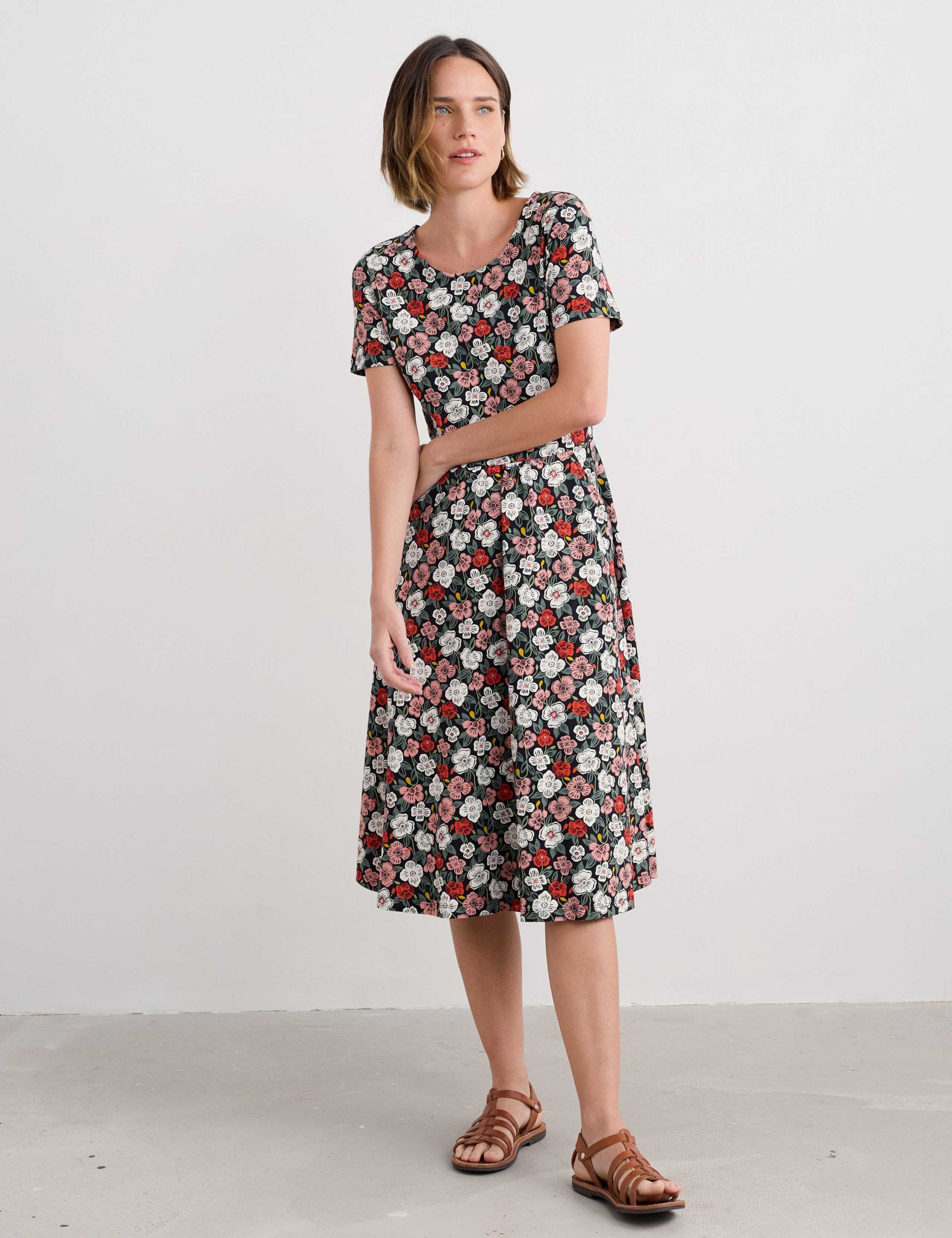 Floral Scoop Neck Midi Dress