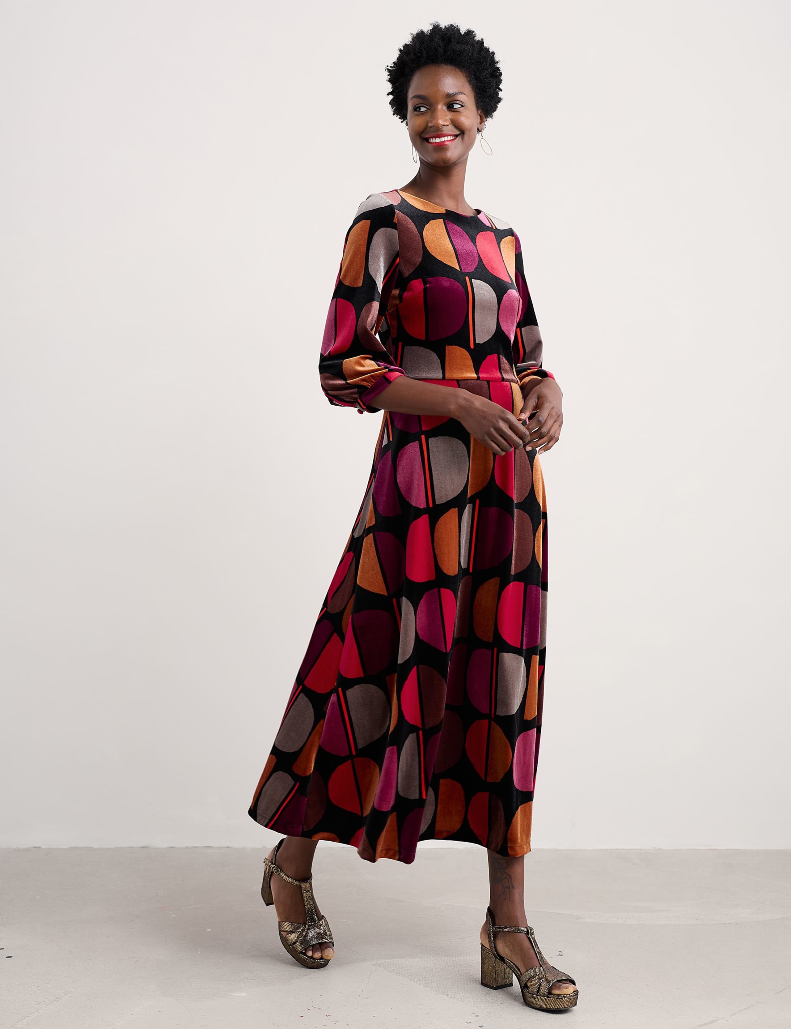 Velvet Geometric Midaxi Skater Dress