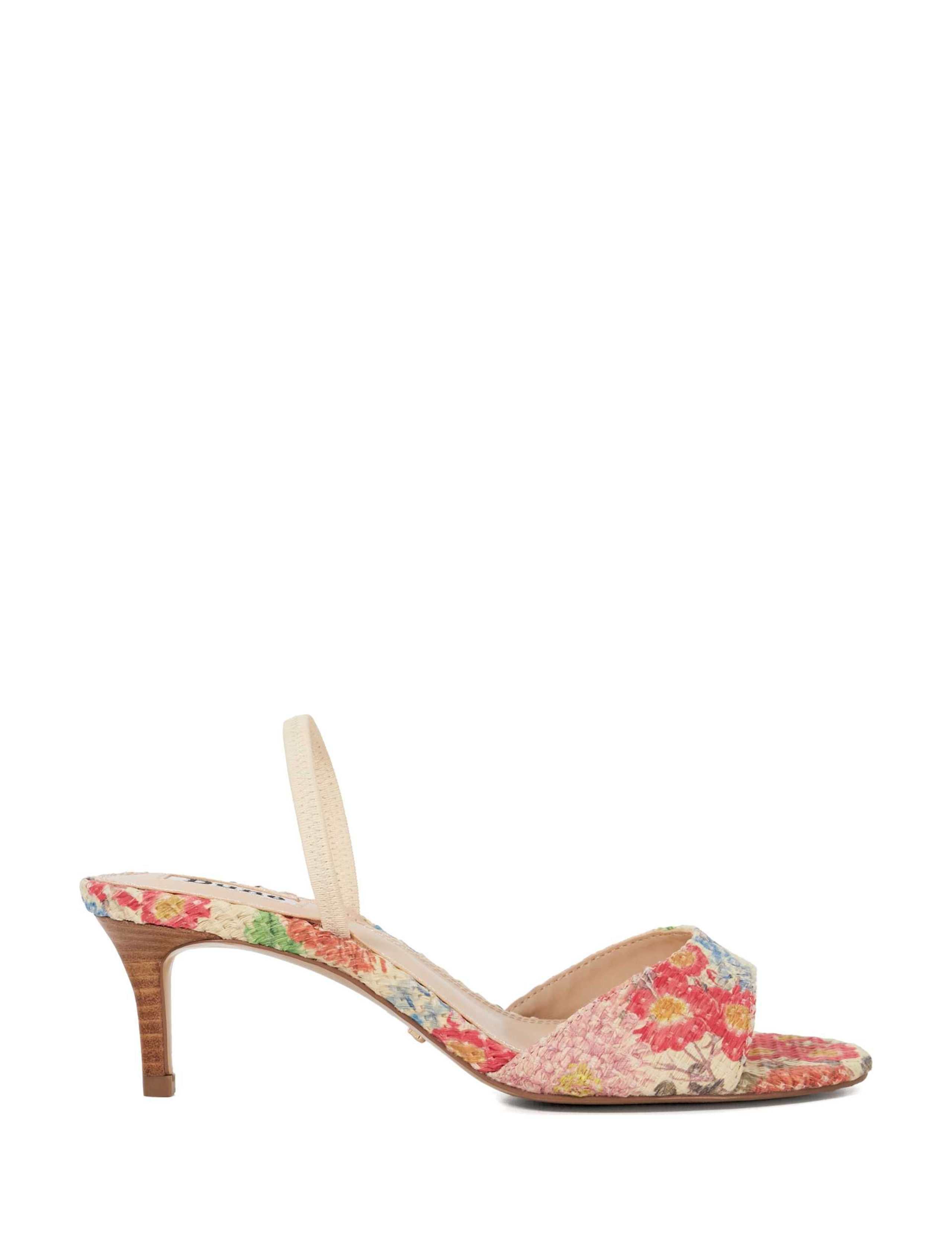 Woven Floral Strappy Kitten Heel Sandals
